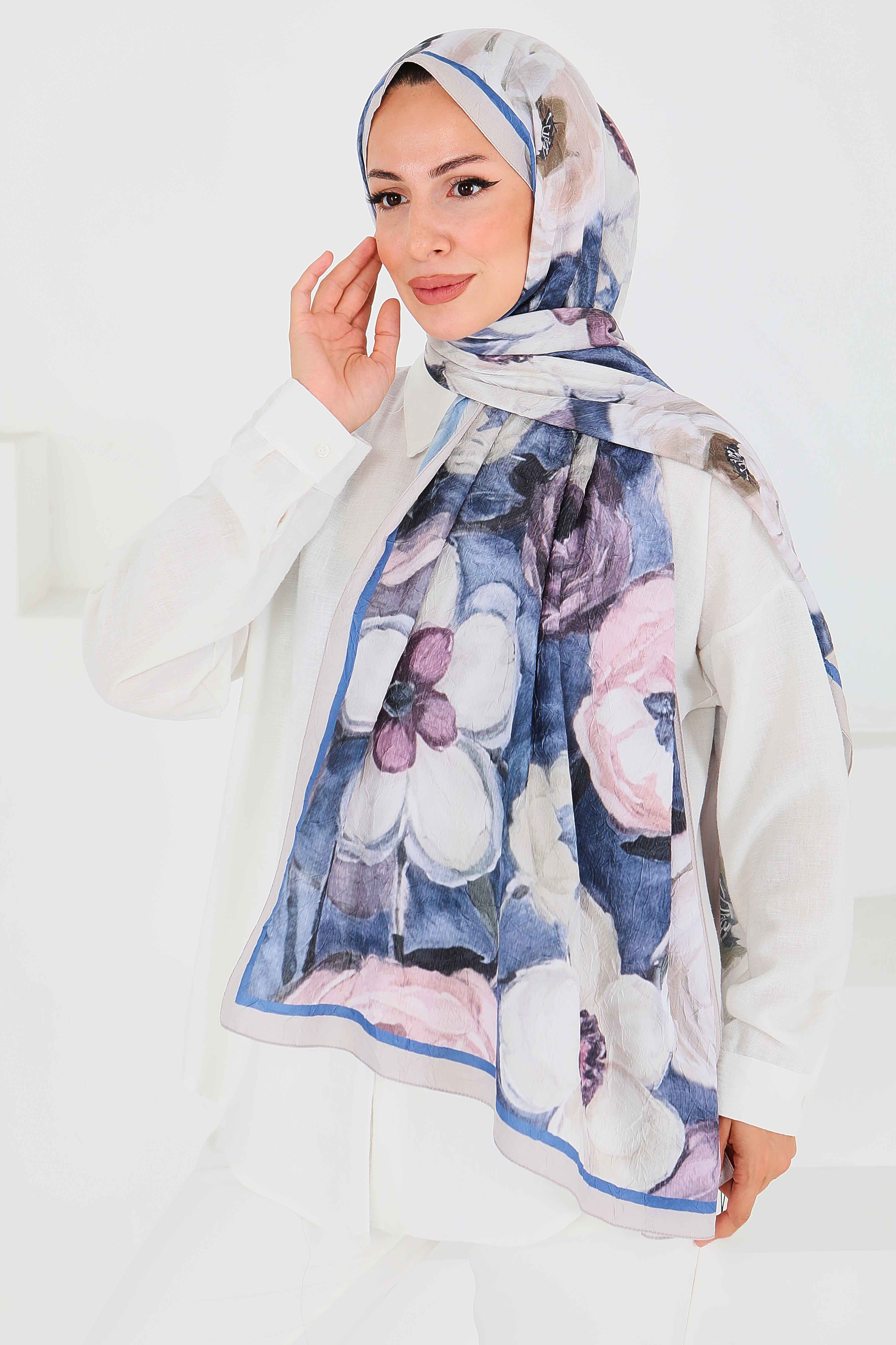 Desenli Bambu Kare Şal - 27523 - 2