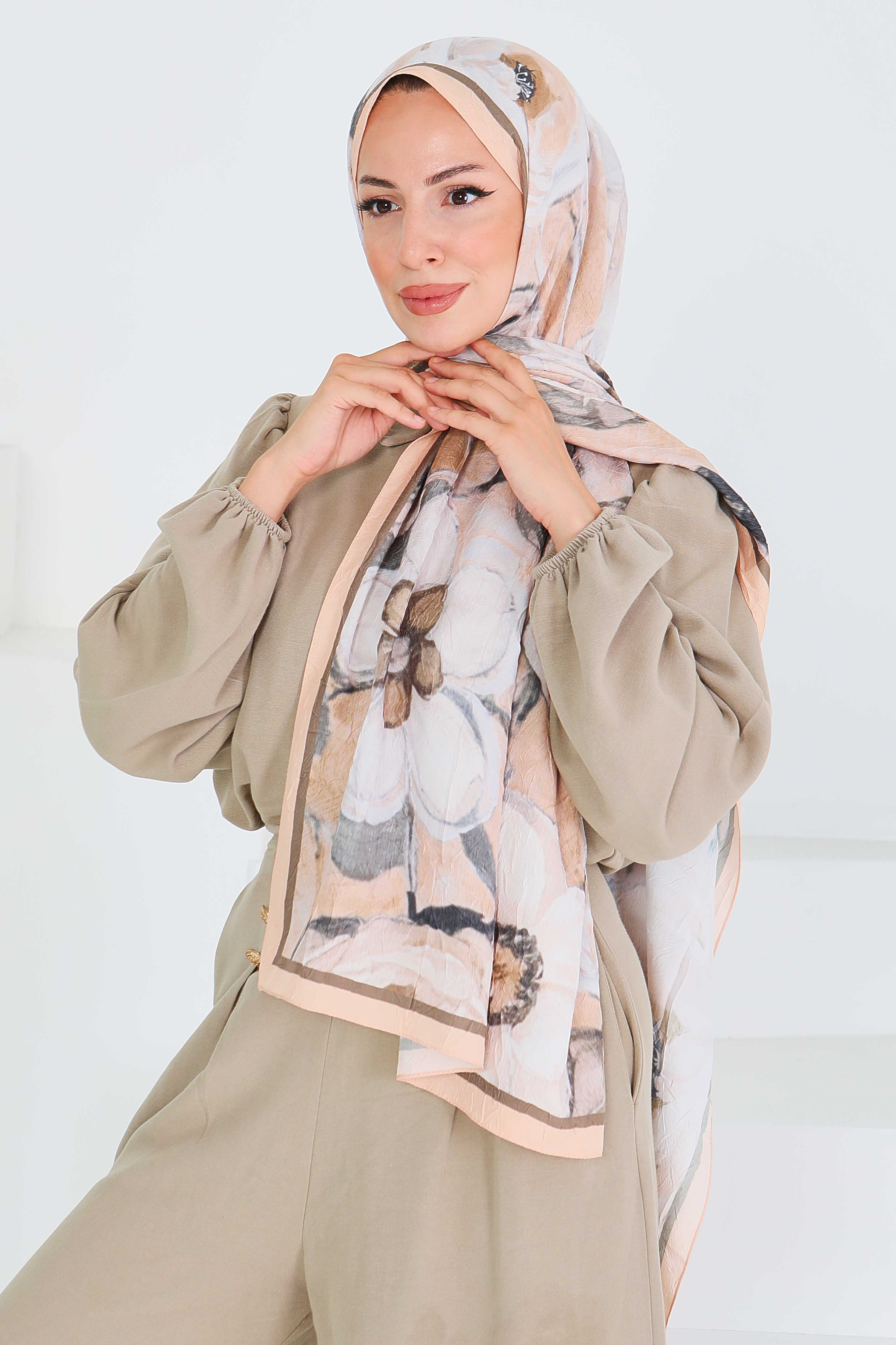 Desenli Bambu Kare Şal - 27523 - 2