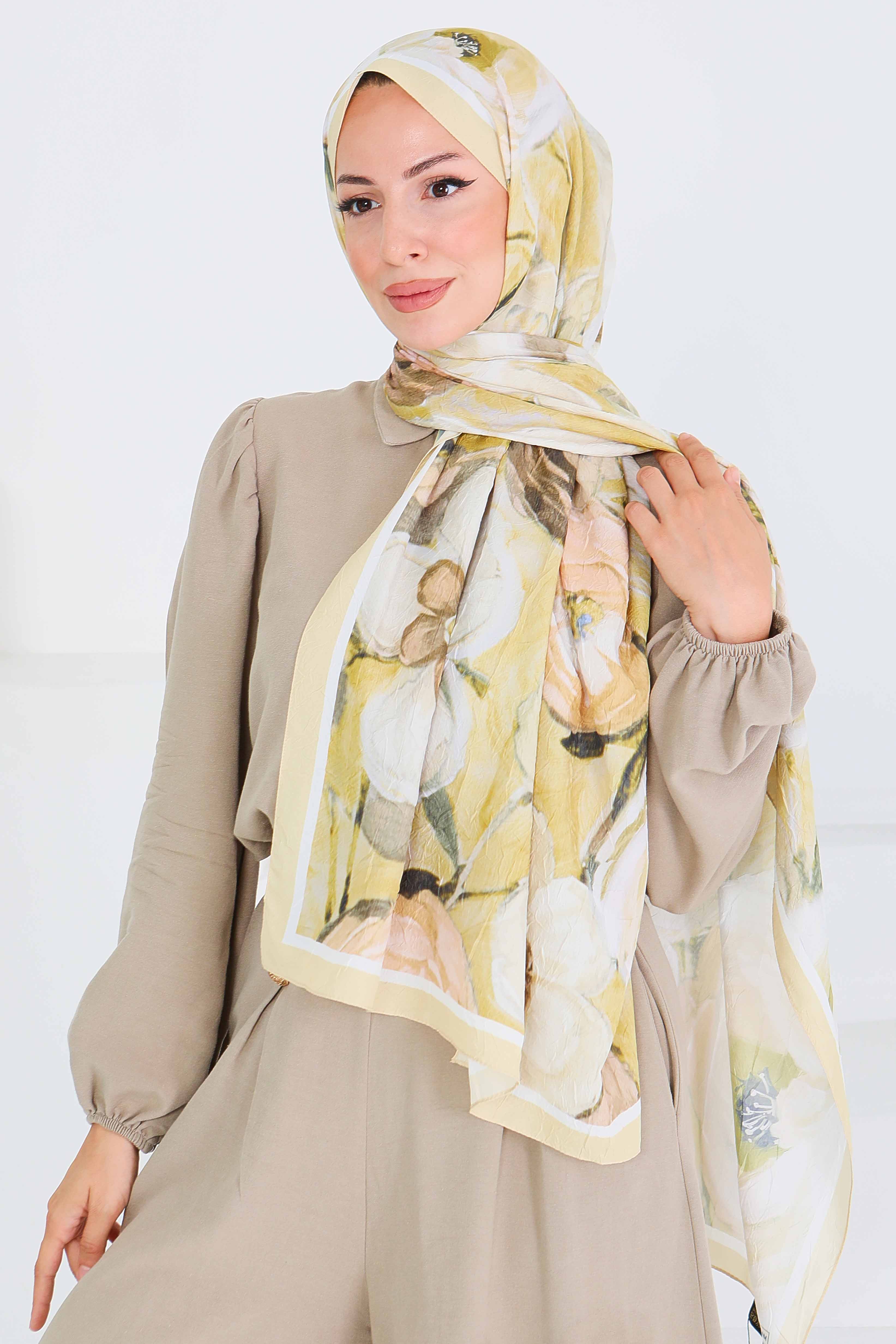 Desenli Bambu Kare Şal - 27523 - 1
