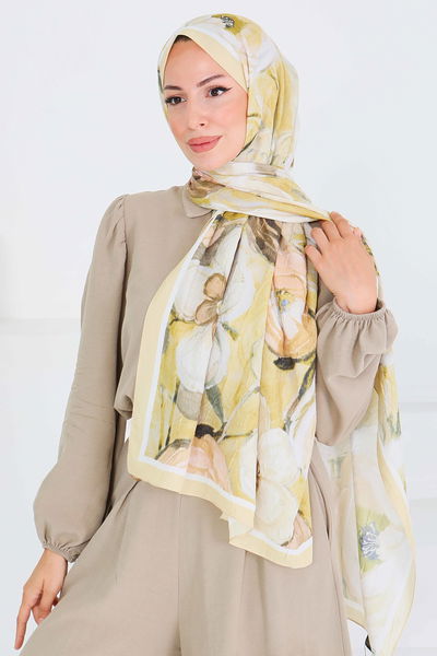 Desenli Bambu Kare Şal - 27523 