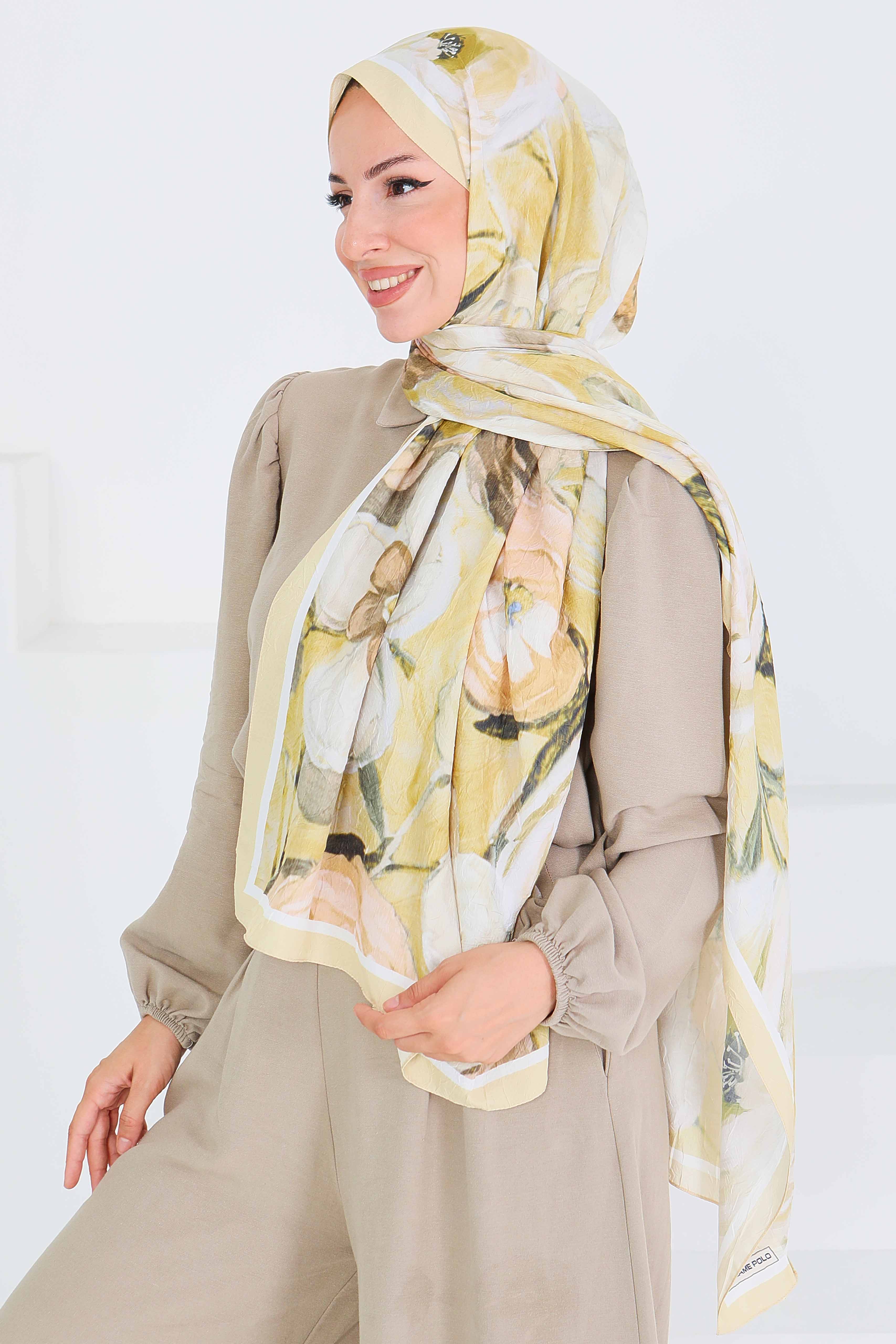 Desenli Bambu Kare Şal - 27523 - 3