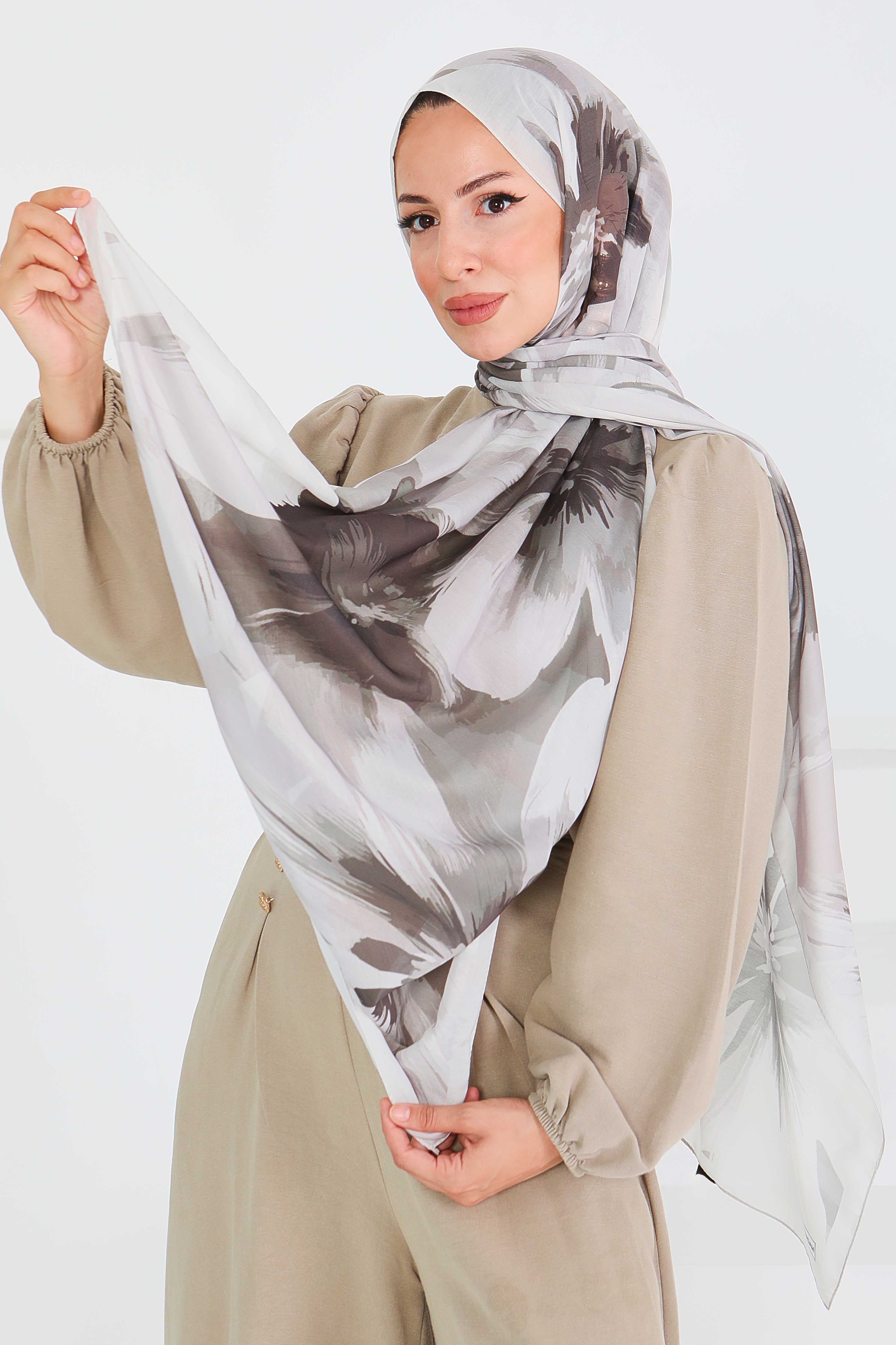 Desenli Bambu Kare Şal - 27524 - 1