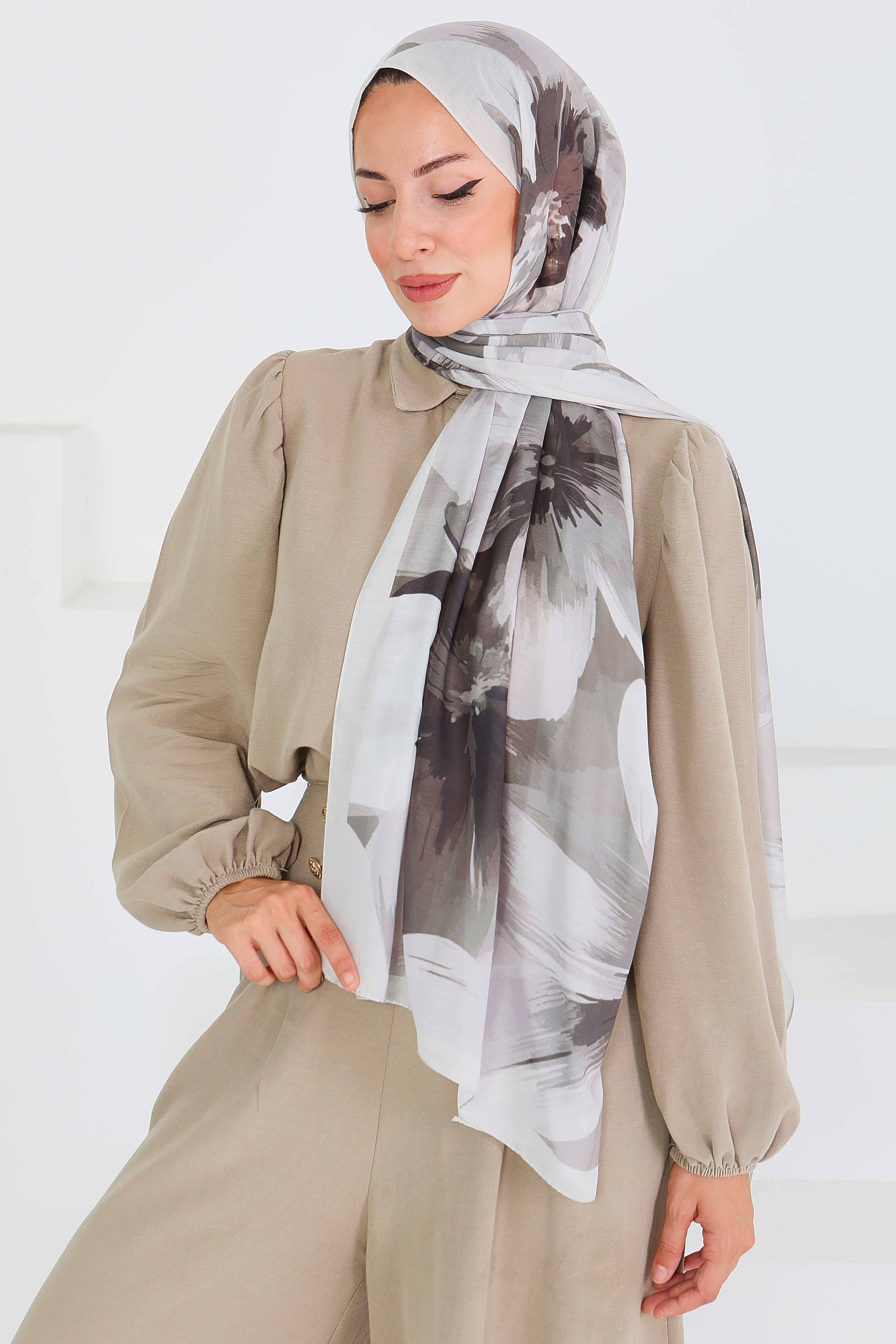 Desenli Bambu Kare Şal - 27524 - 2