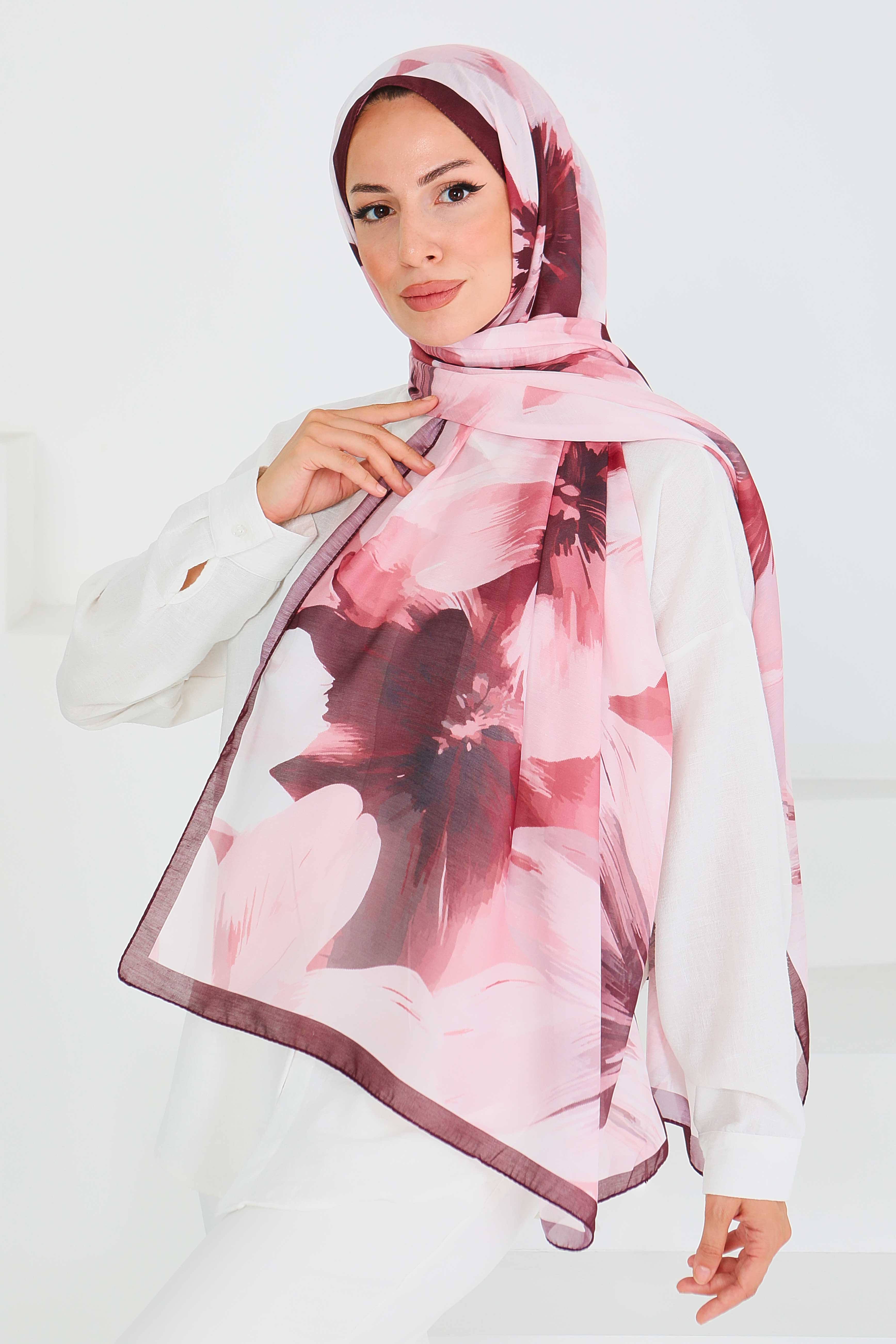 Desenli Bambu Kare Şal - 27524 - 1