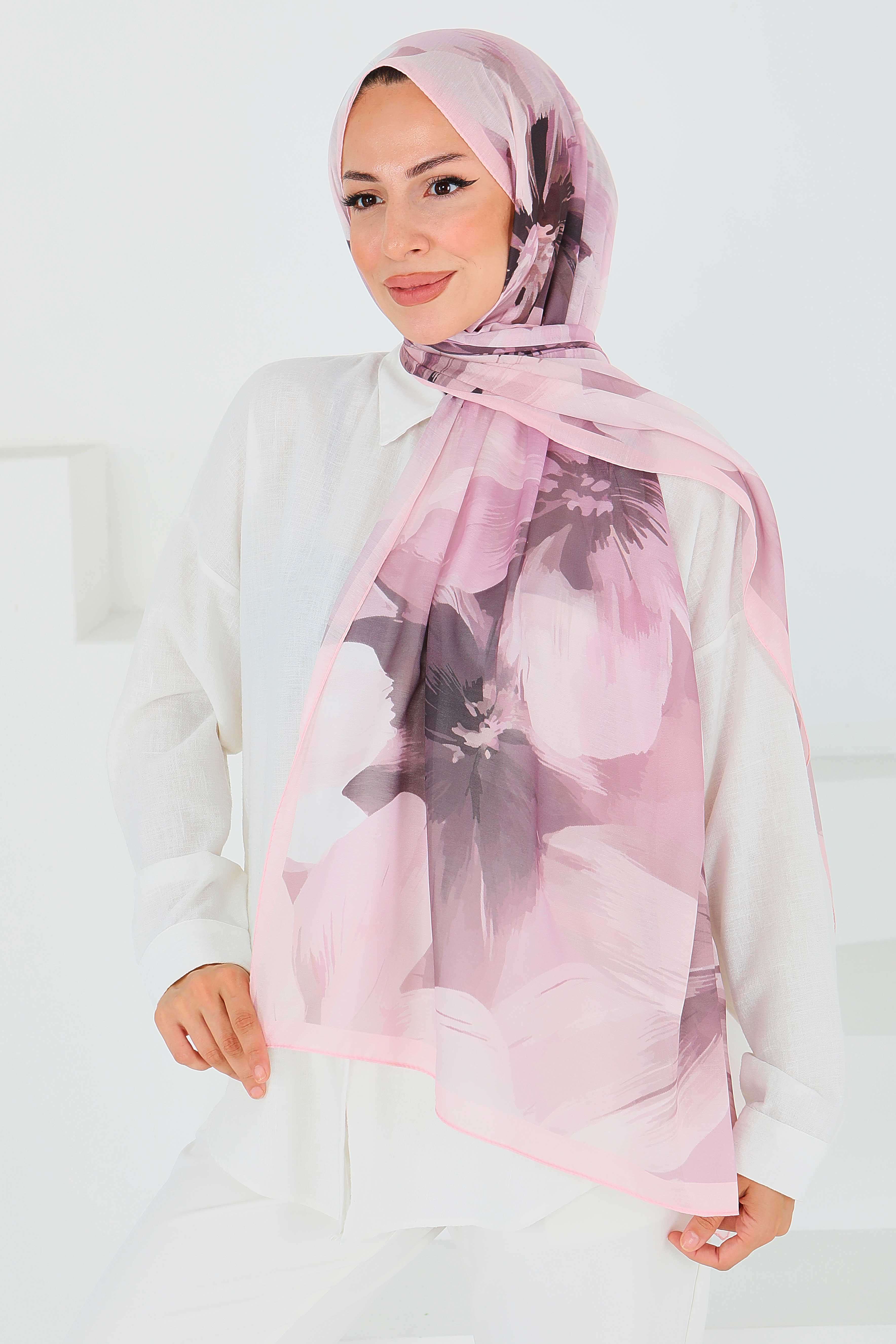 Desenli Bambu Kare Şal - 27524 - 4