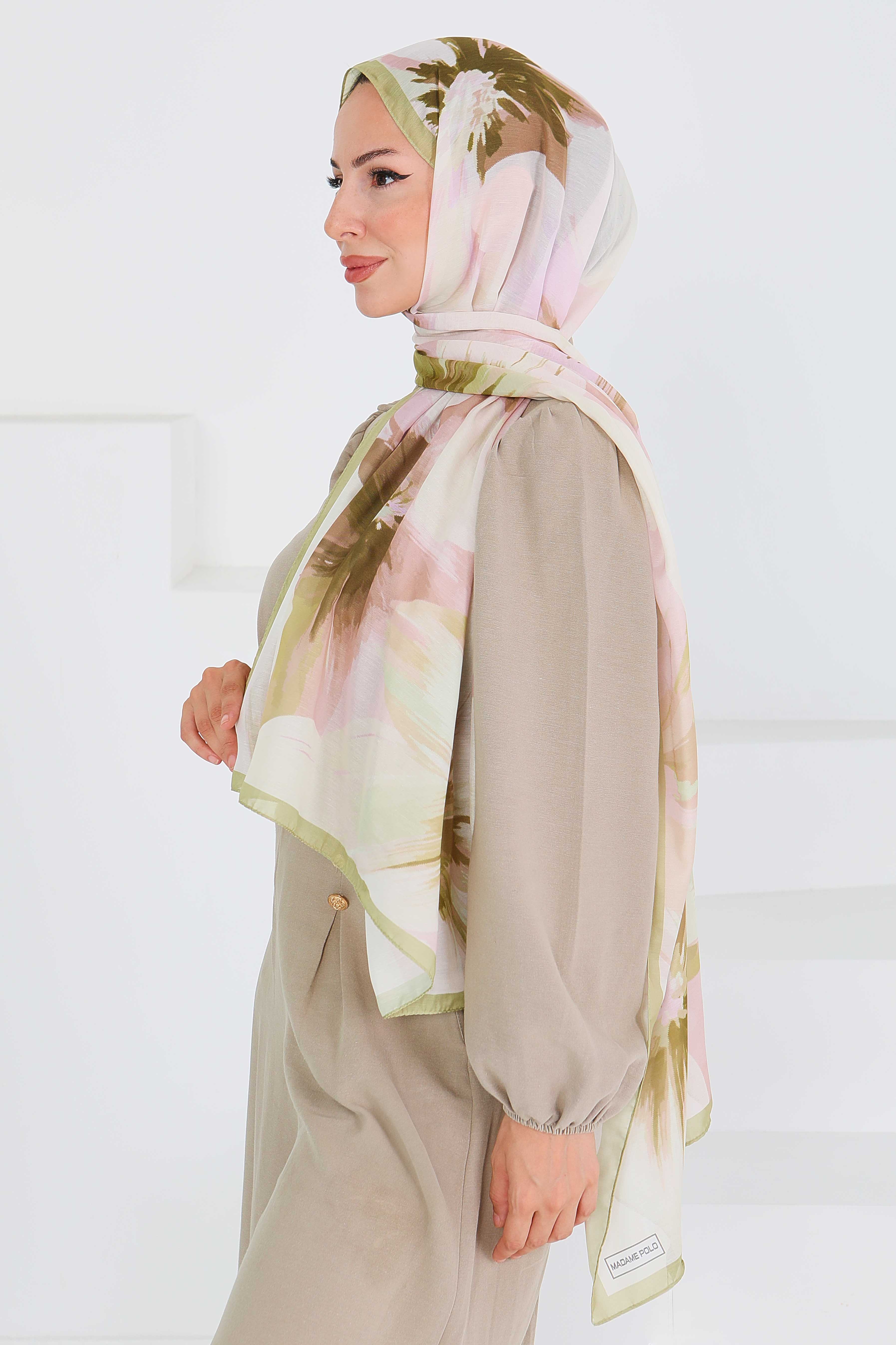 Desenli Bambu Kare Şal - 27524 - 3