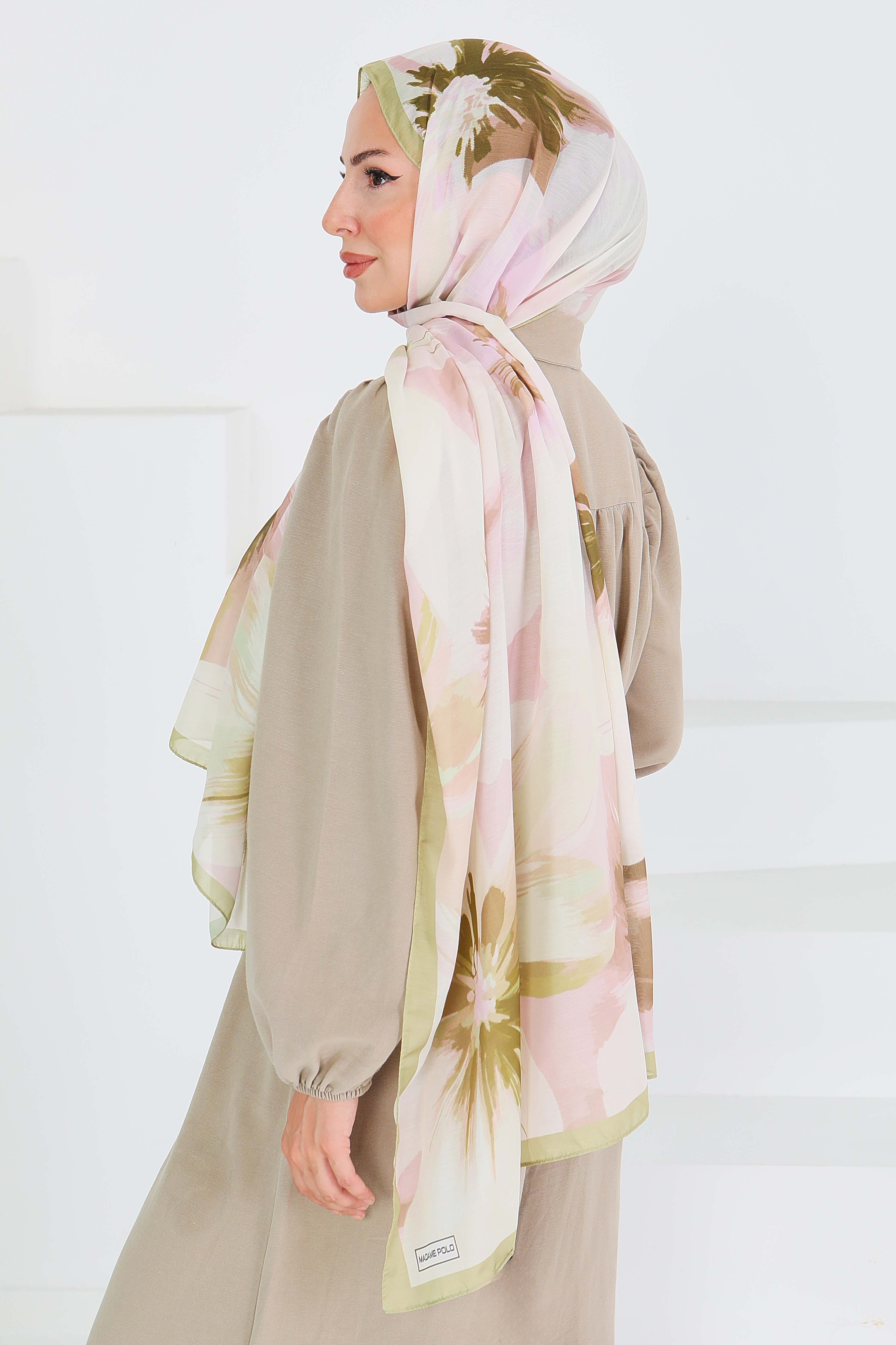 Desenli Bambu Kare Şal - 27524 - 4