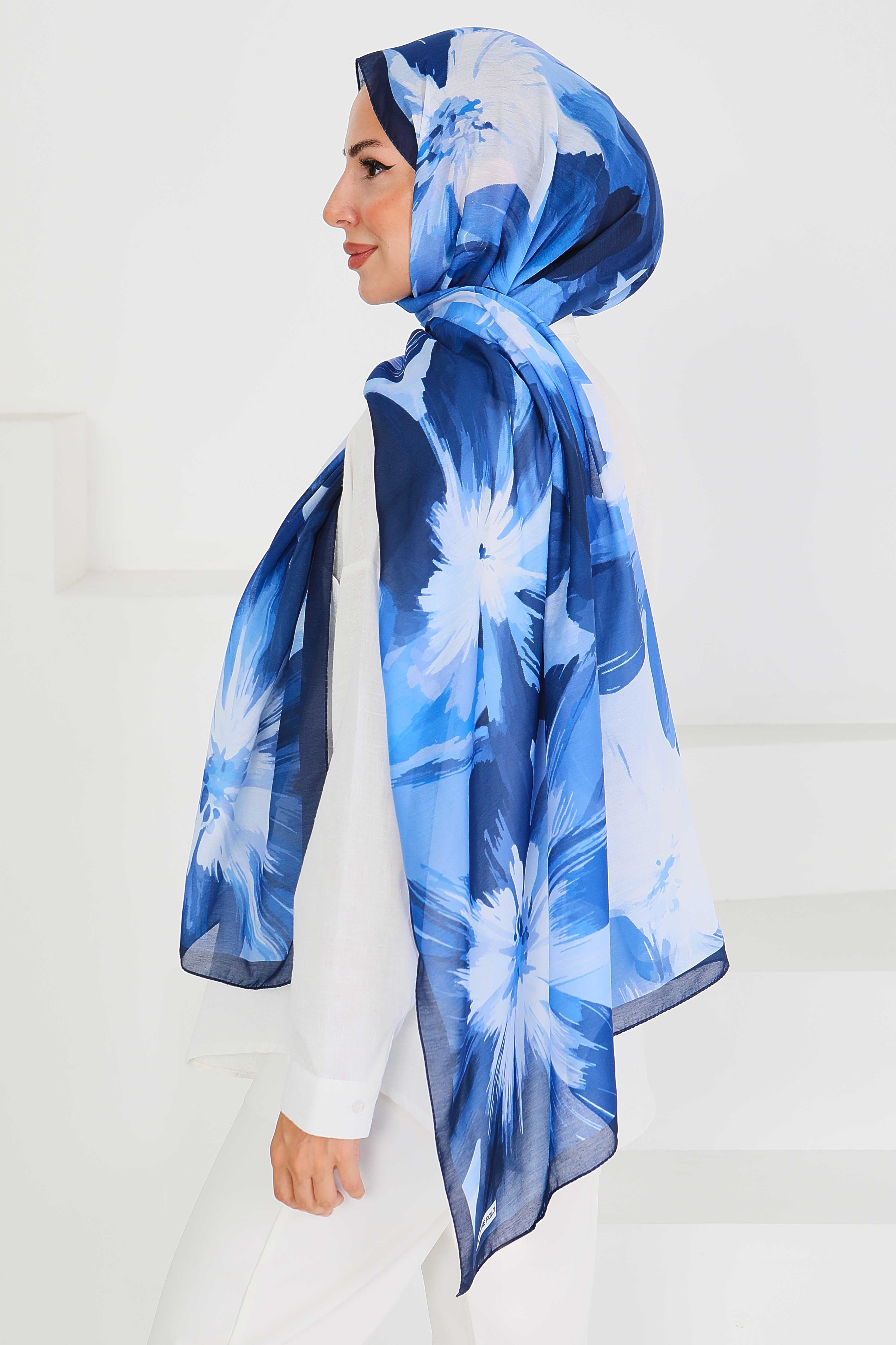 Desenli Bambu Kare Şal - 27524 - 4