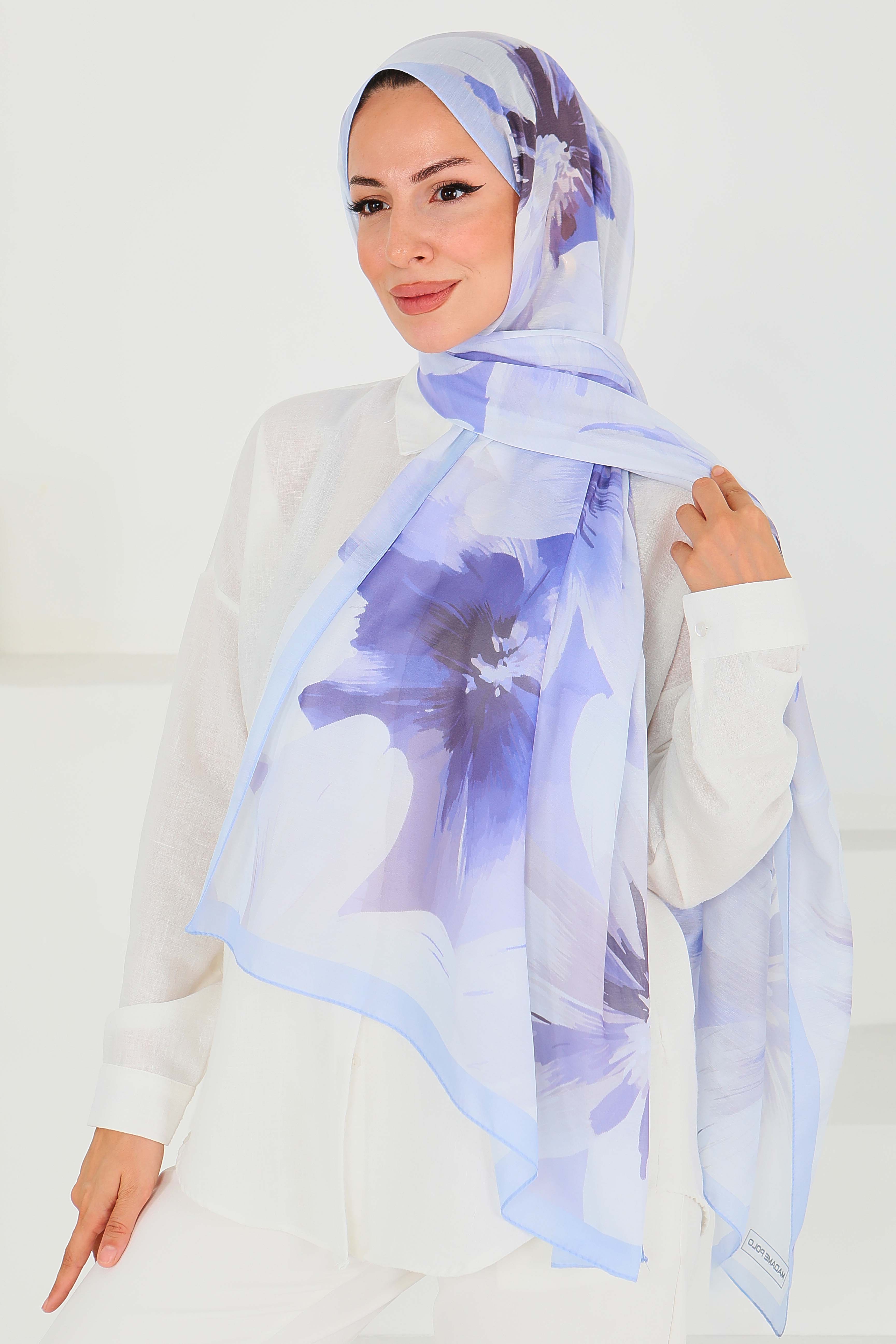 Desenli Bambu Kare Şal - 27524 - 2