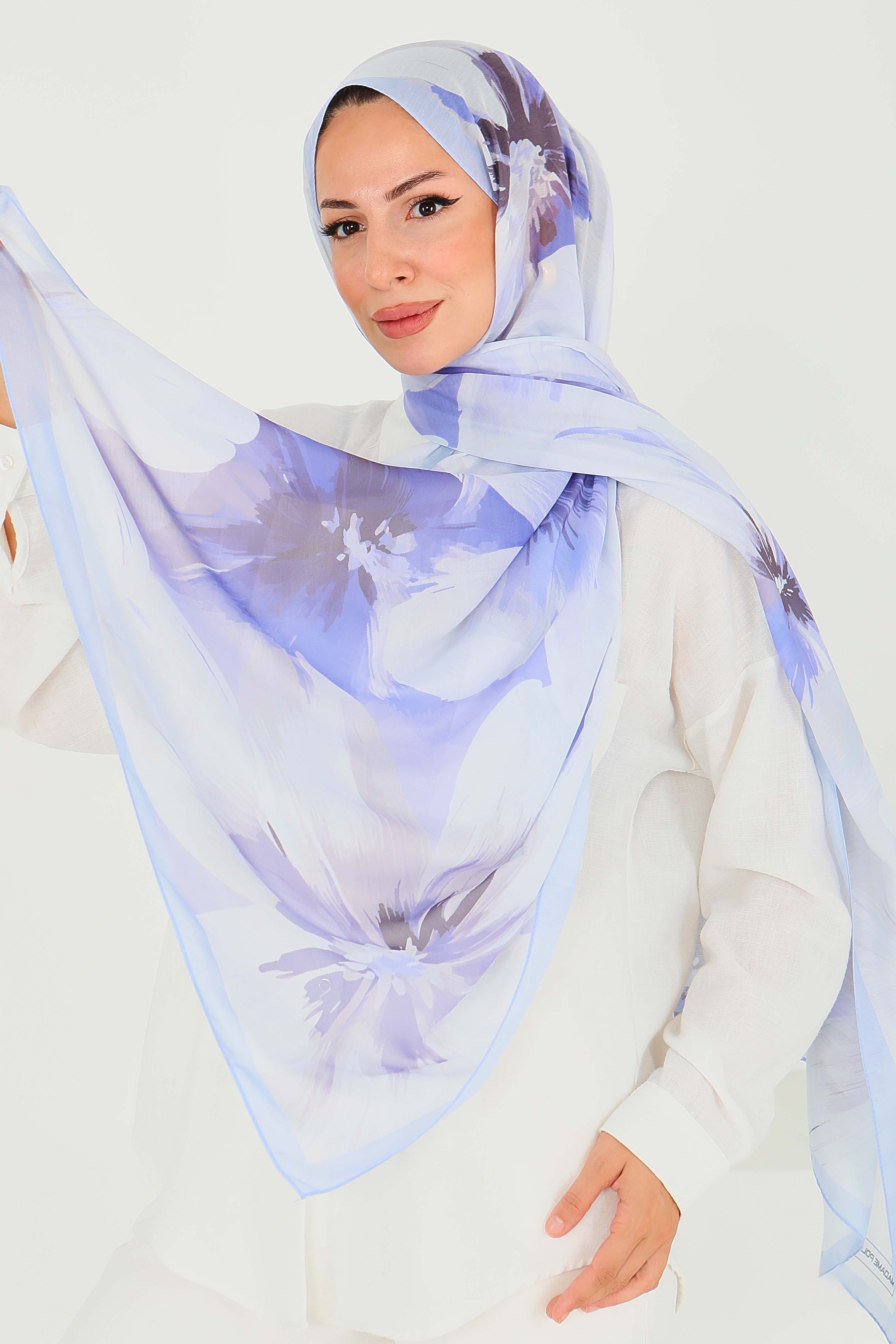 Desenli Bambu Kare Şal - 27524 - 3