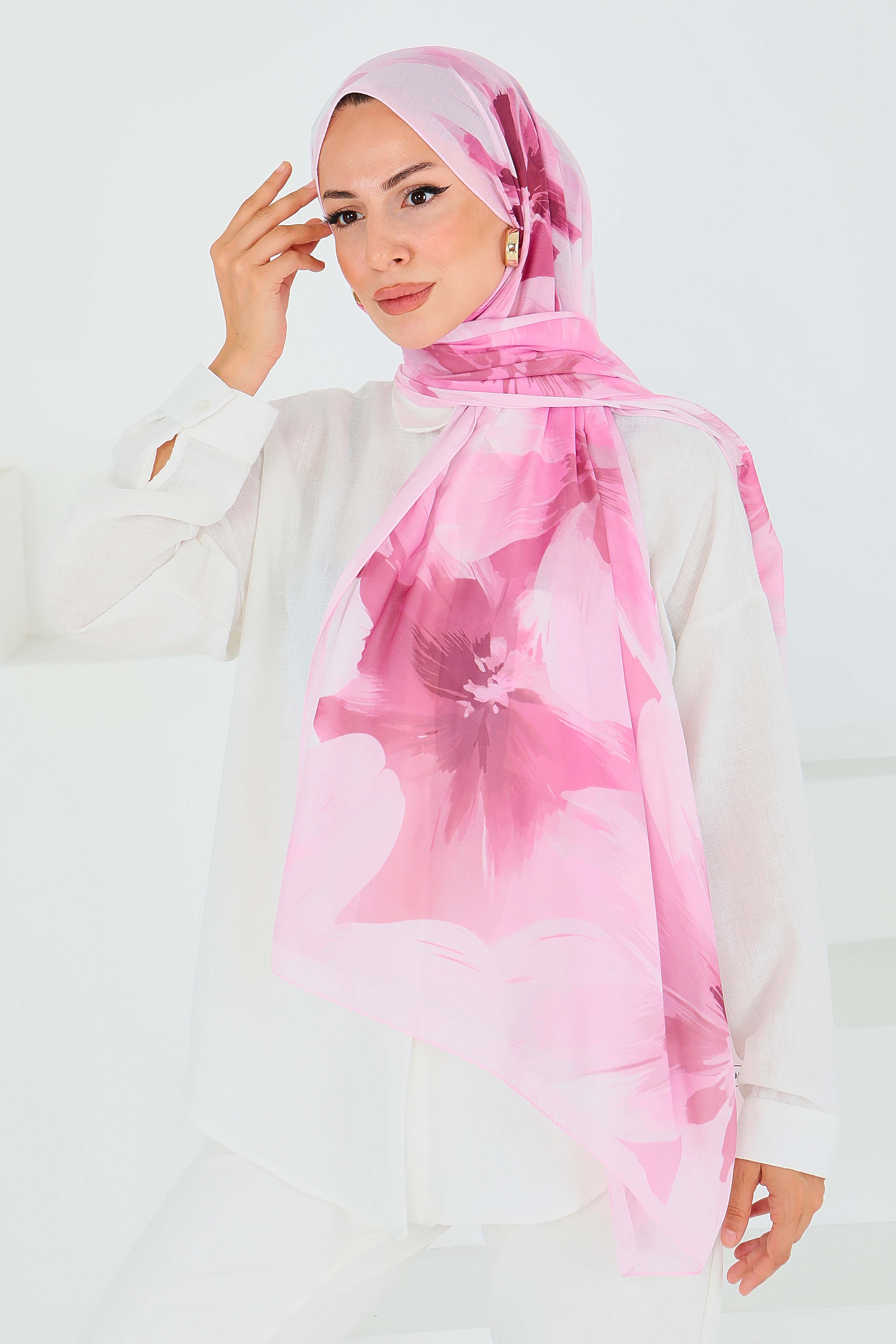 Desenli Bambu Kare Şal - 27524 - 2