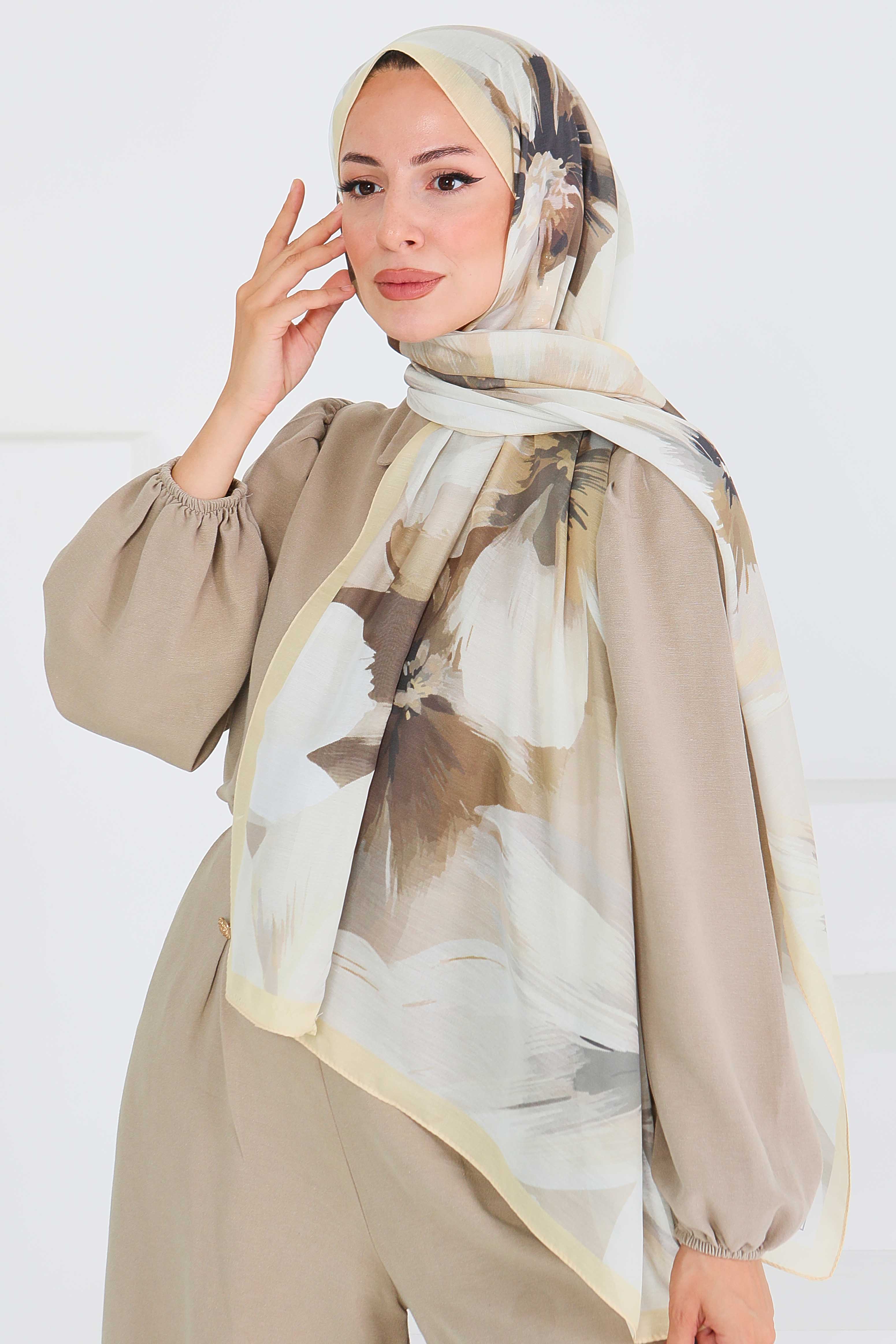 Desenli Bambu Kare Şal - 27524 - 3