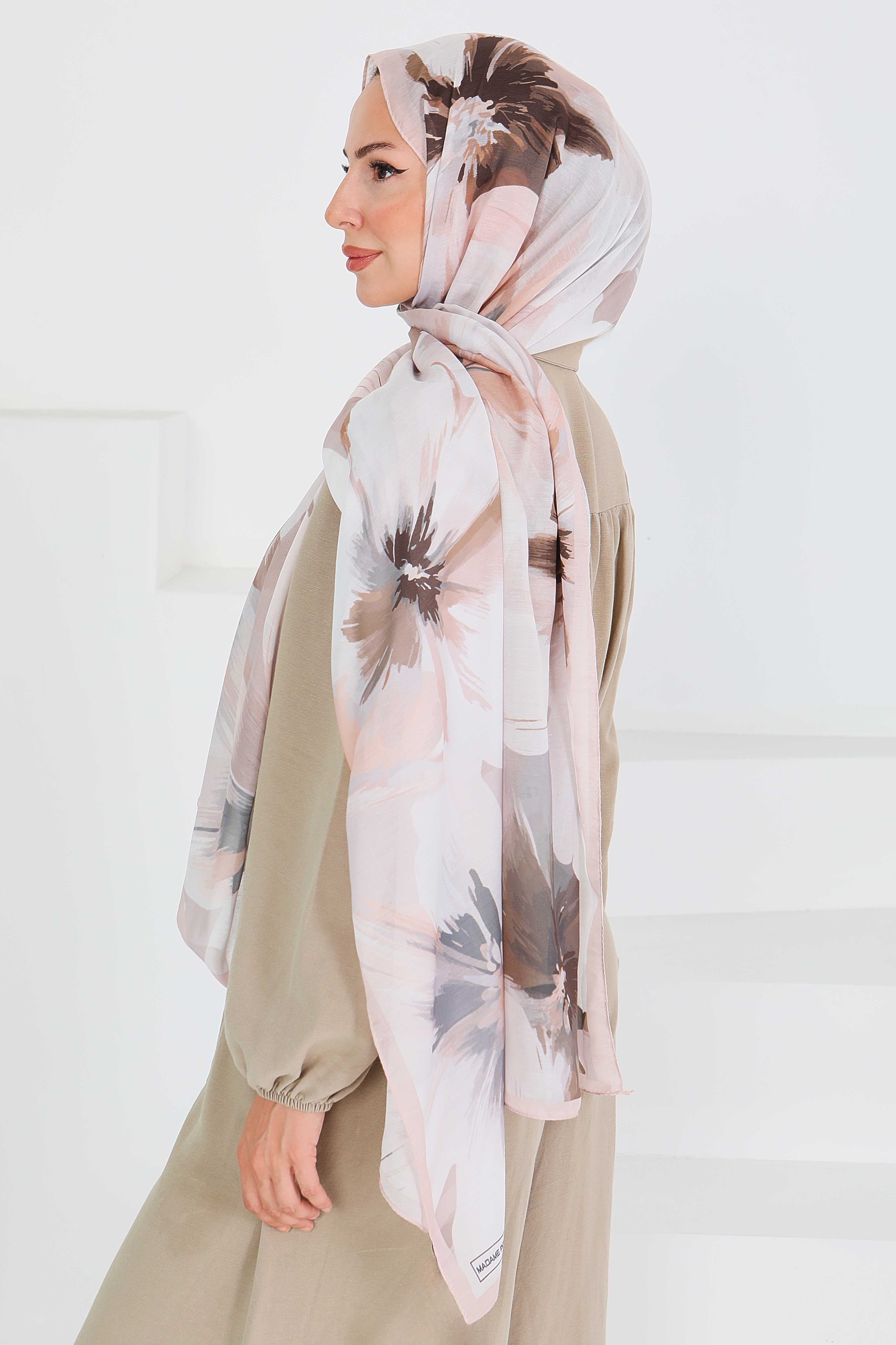 Desenli Bambu Kare Şal - 27524 - 4