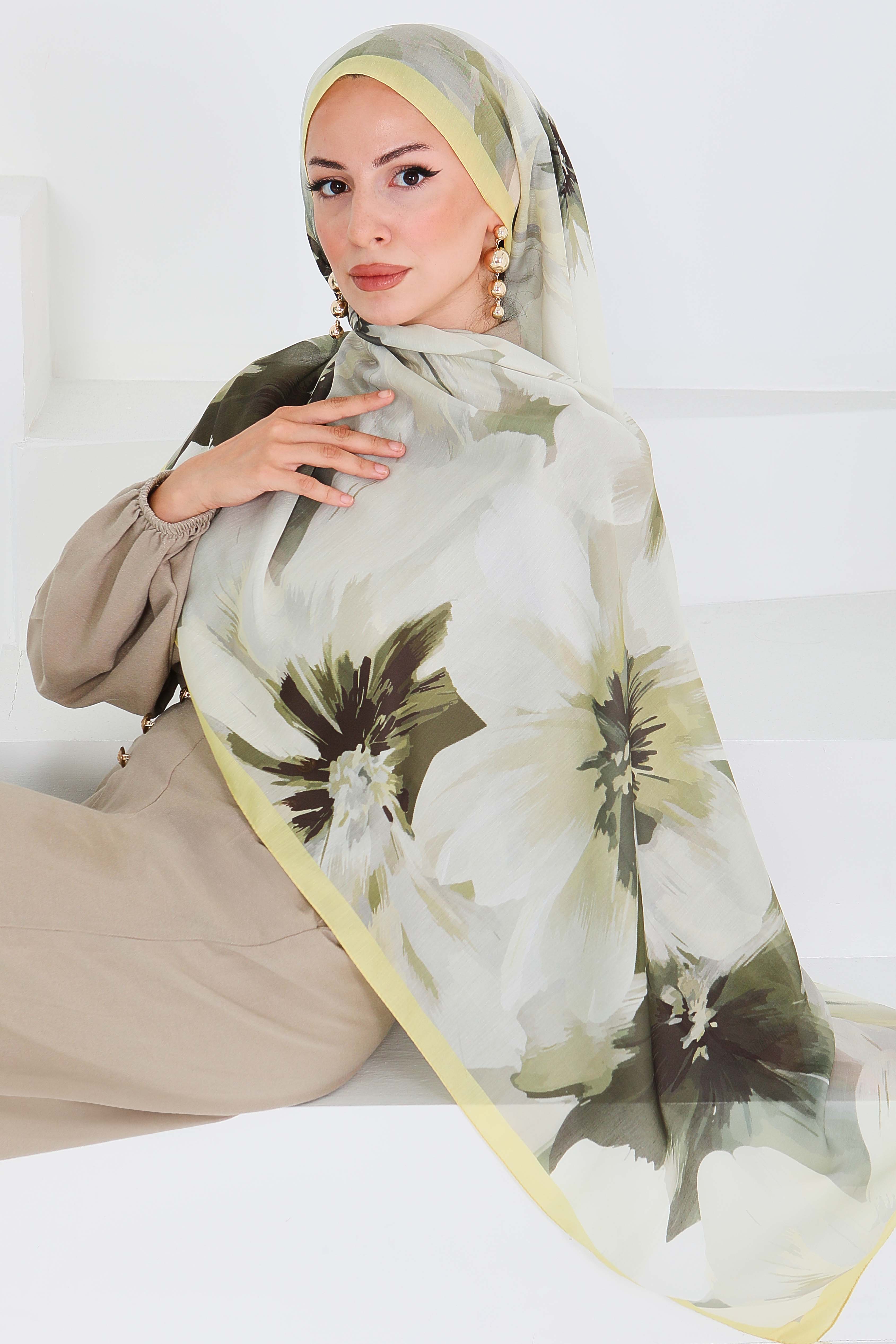 Desenli Bambu Kare Şal - 27524 - 1
