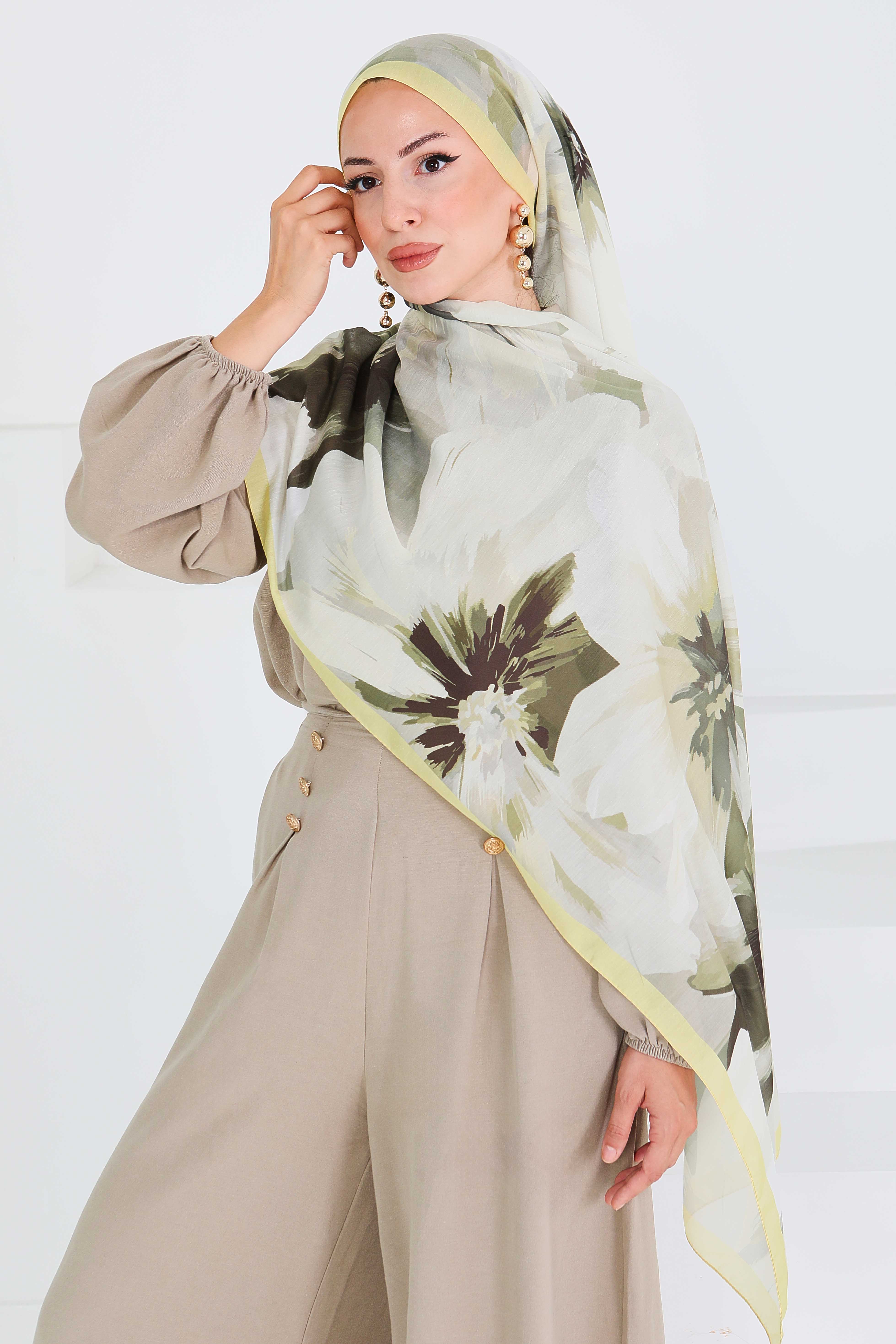 Desenli Bambu Kare Şal - 27524 - 2