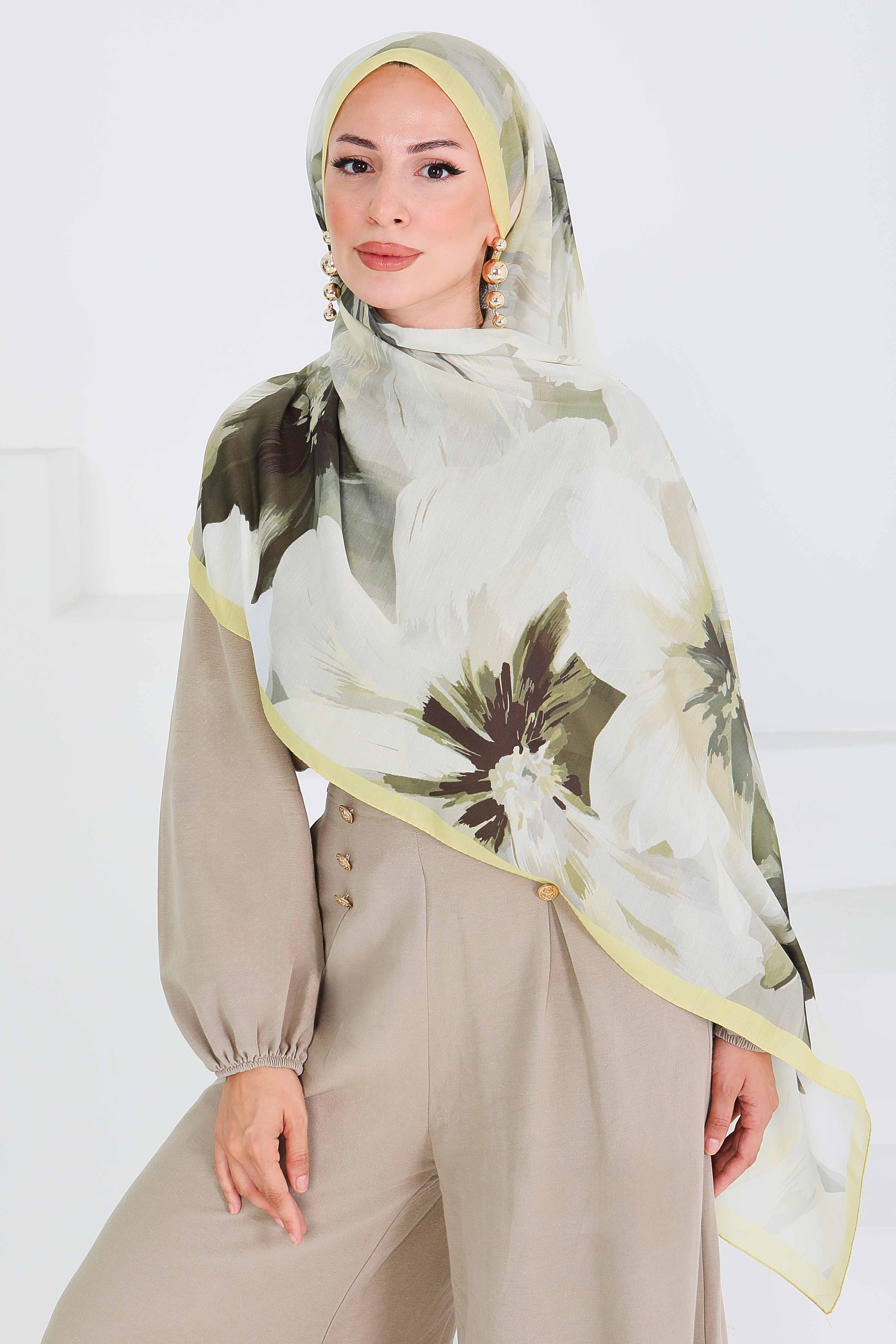 Desenli Bambu Kare Şal - 27524 - 3