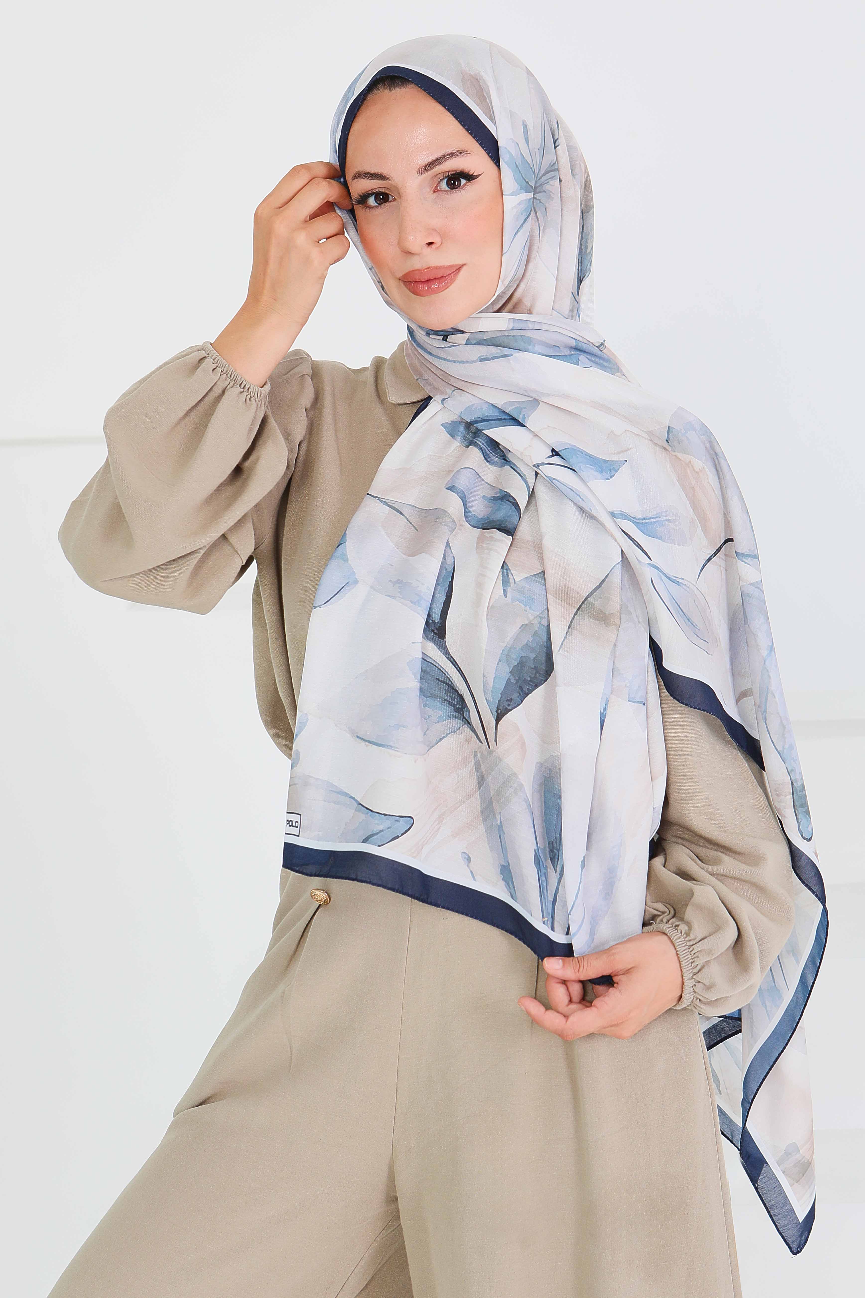 Desenli Bambu Kare Şal - 27525 - 1