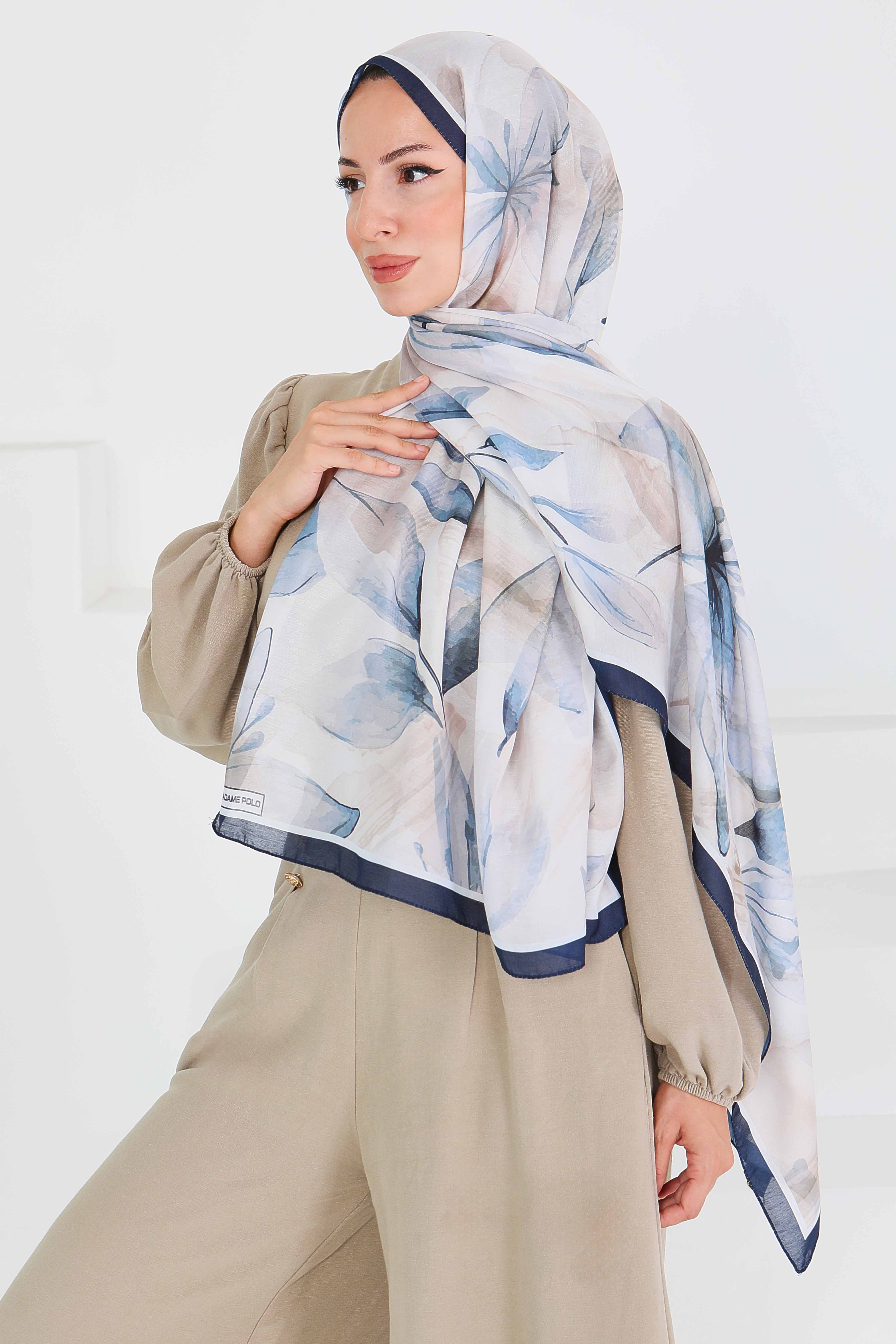 Desenli Bambu Kare Şal - 27525 - 2