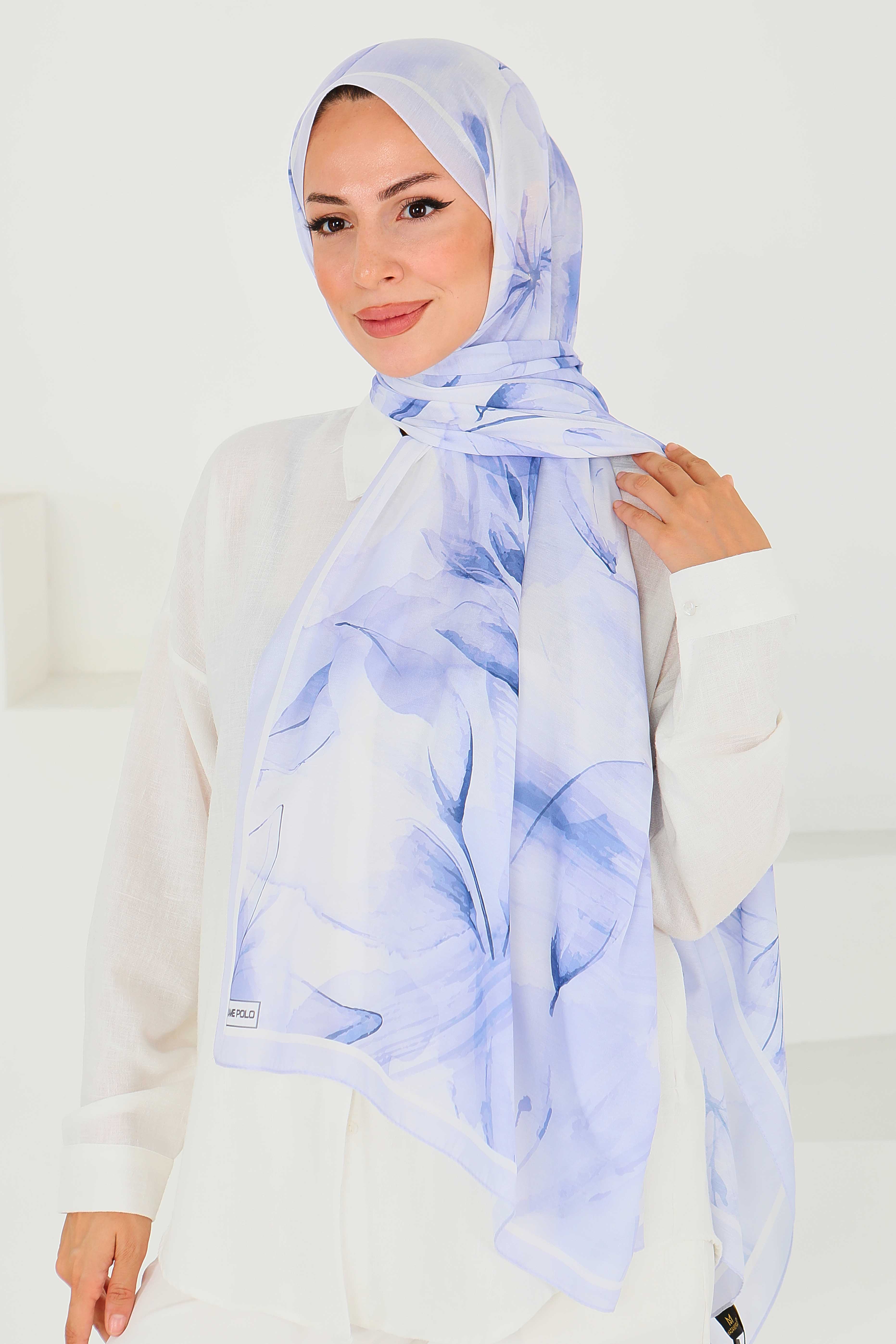 Desenli Bambu Kare Şal - 27525 - 3