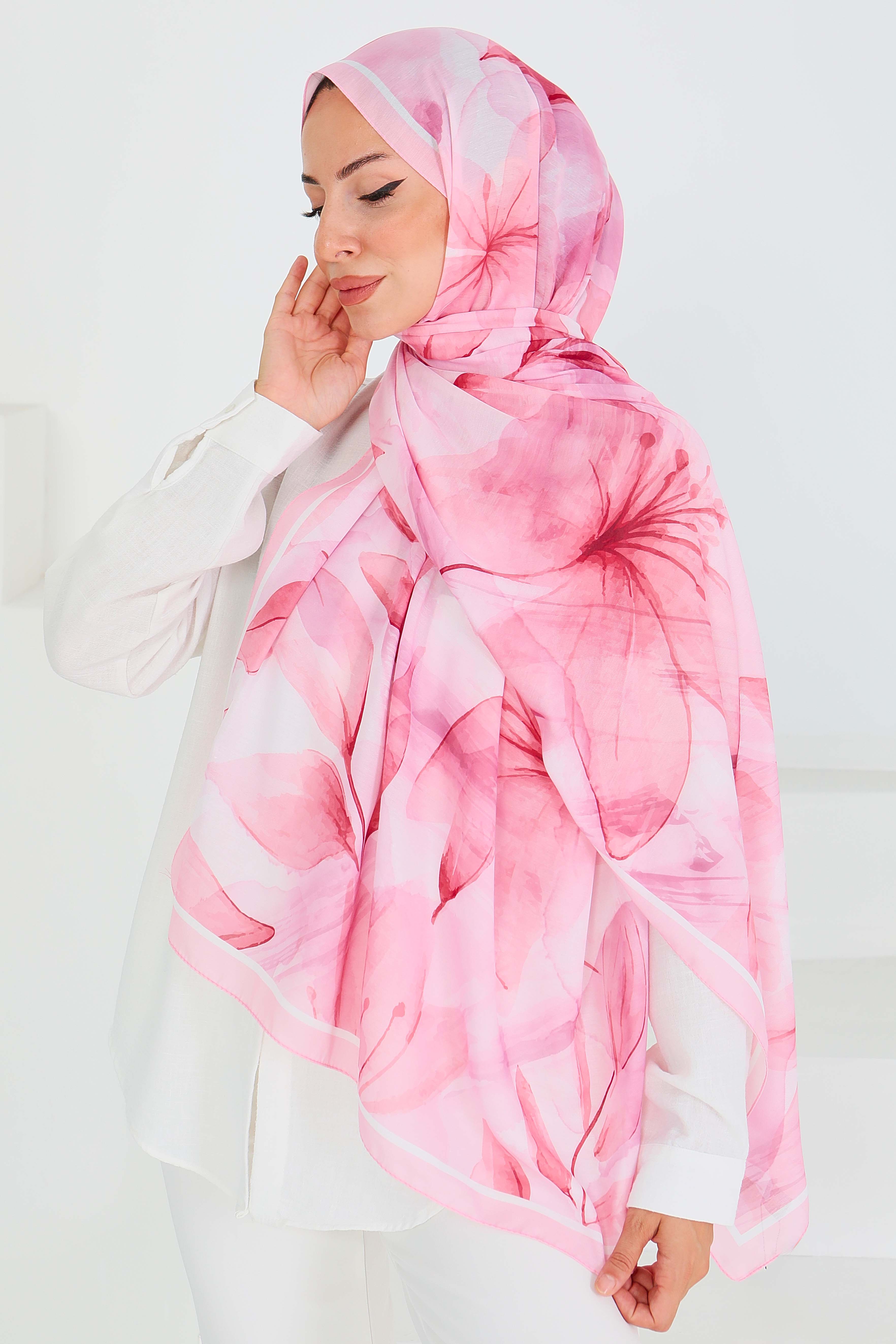 Desenli Bambu Kare Şal - 27525 - 2