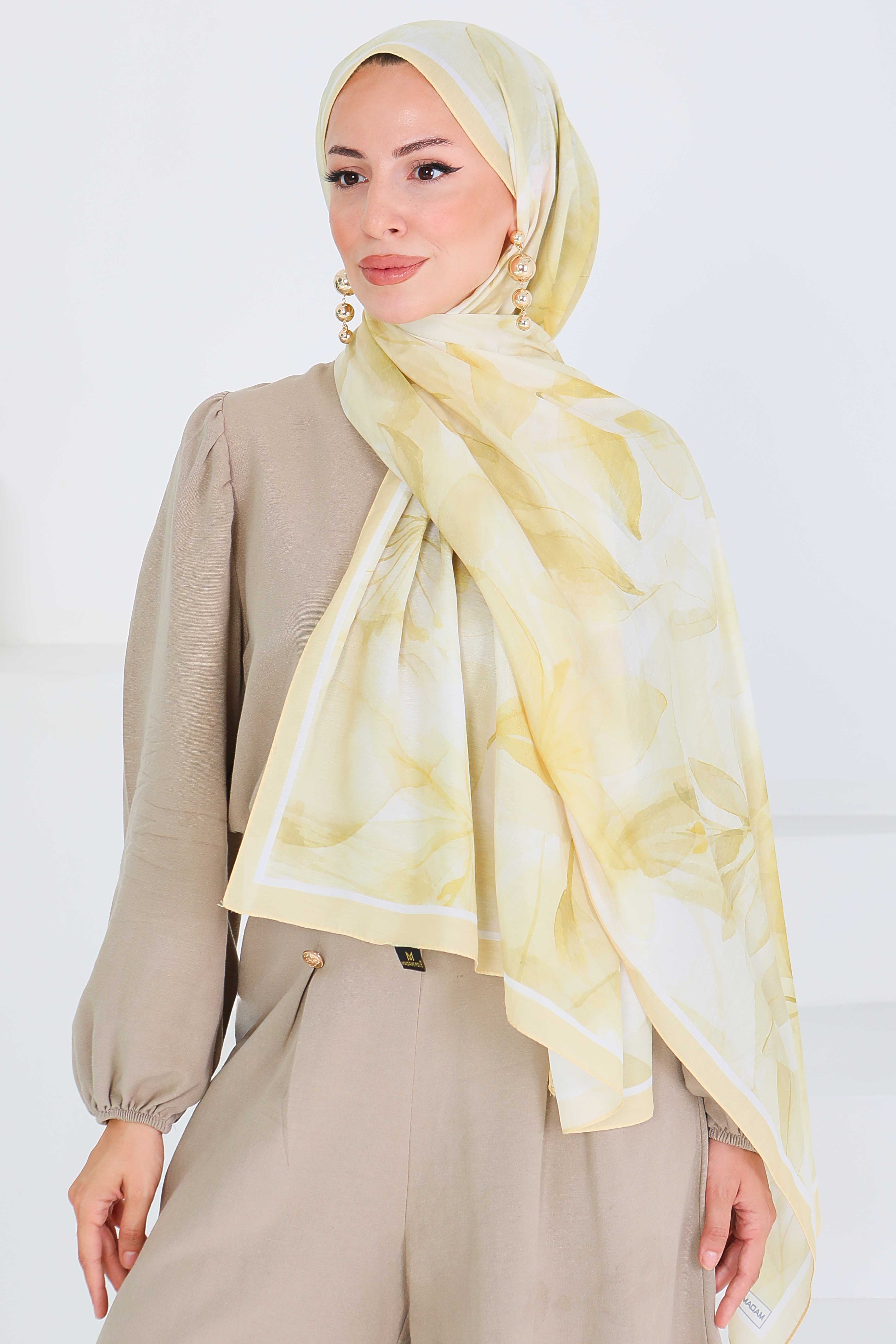 Desenli Bambu Kare Şal - 27525 - 2