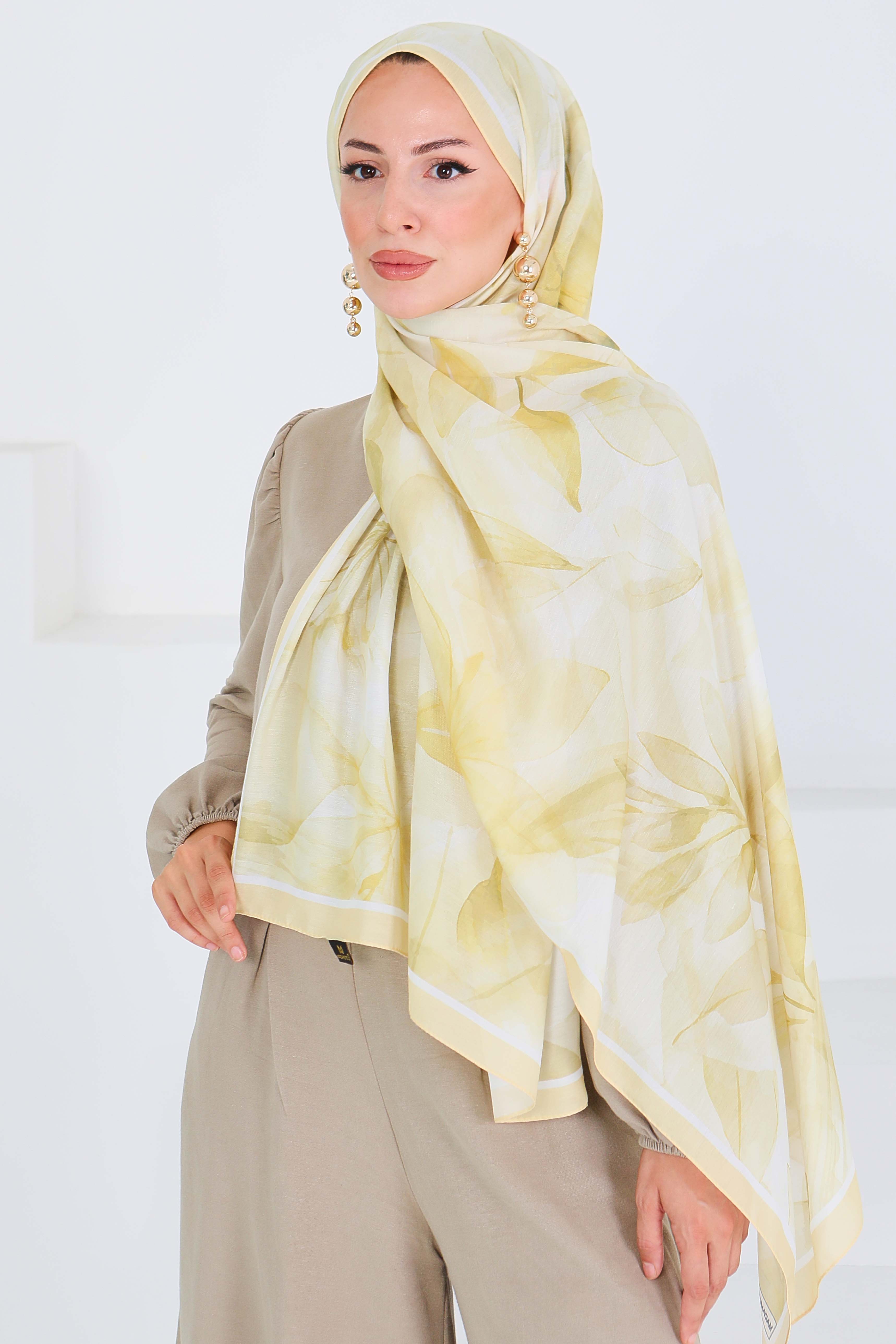 Desenli Bambu Kare Şal - 27525 - 3