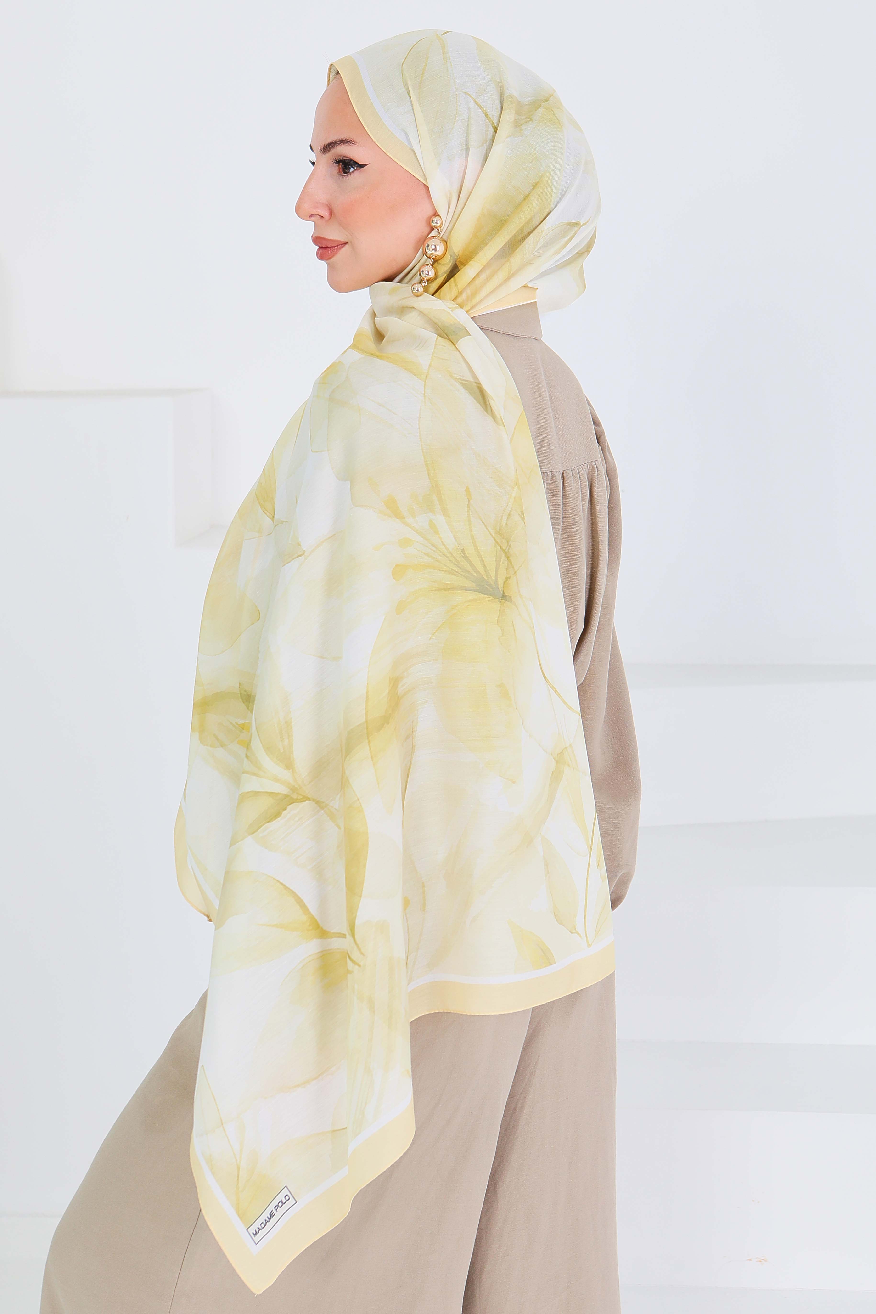 Desenli Bambu Kare Şal - 27525 - 5