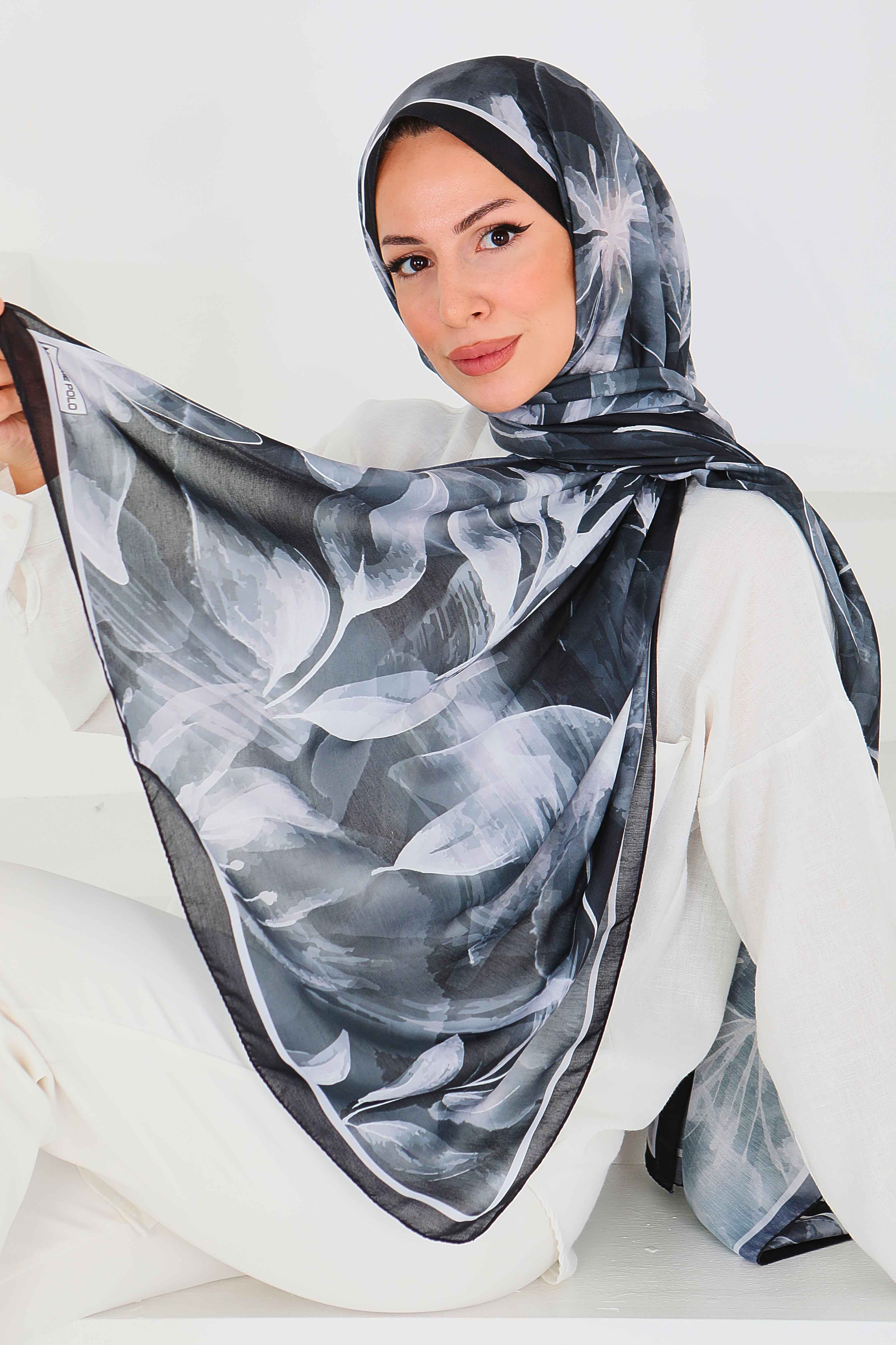 Desenli Bambu Kare Şal - 27525 - 1