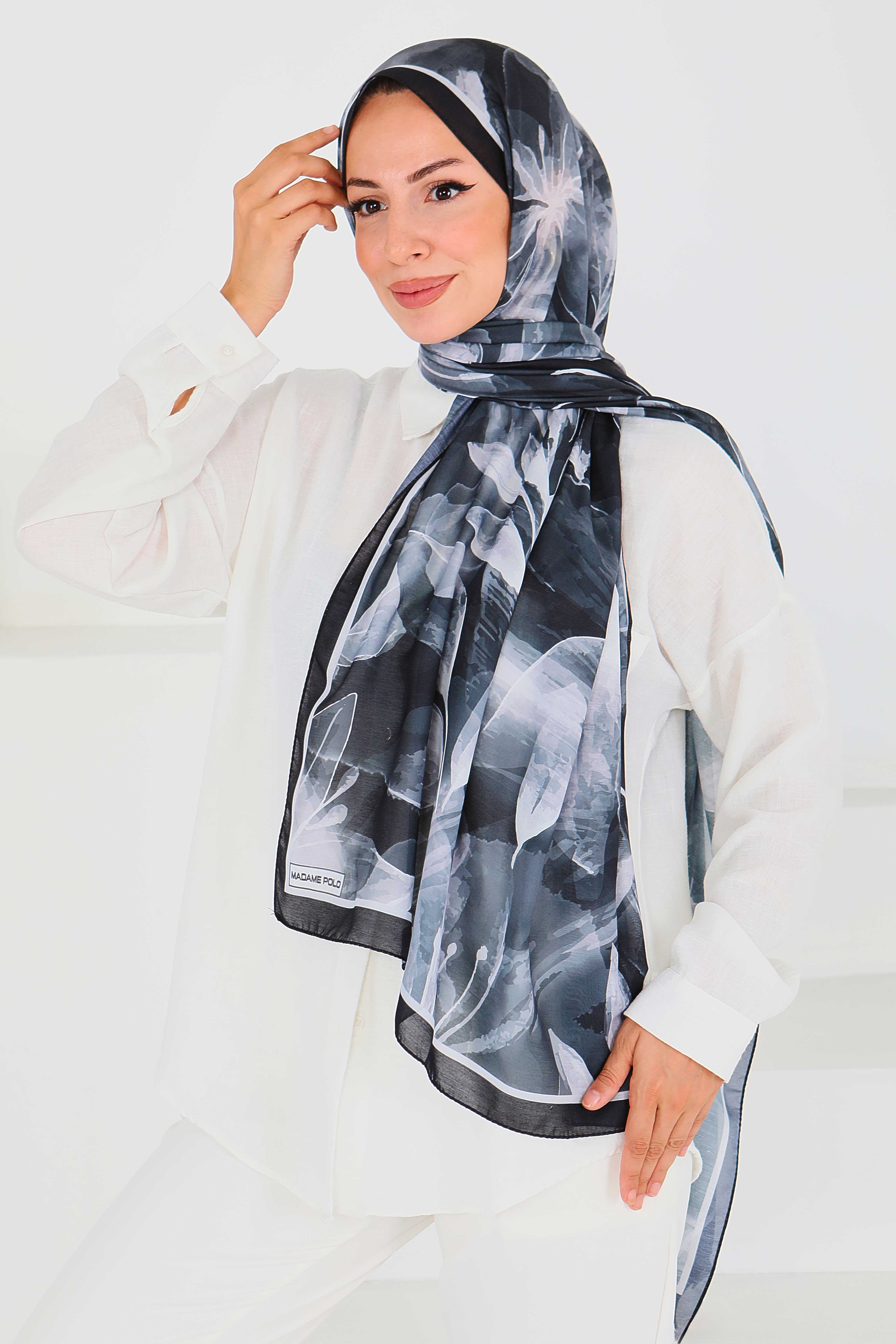 Desenli Bambu Kare Şal - 27525 - 3