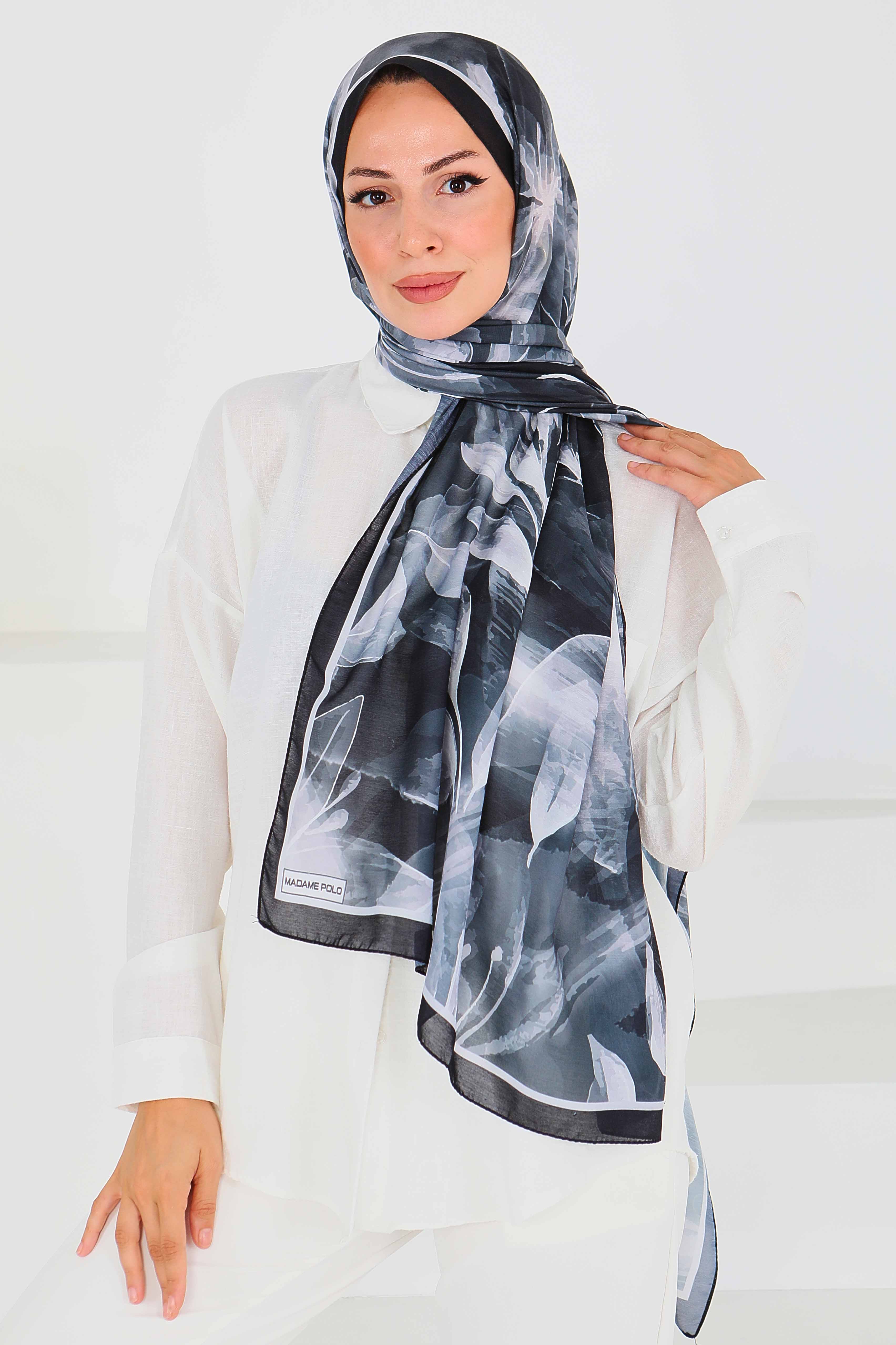 Desenli Bambu Kare Şal - 27525 - 4