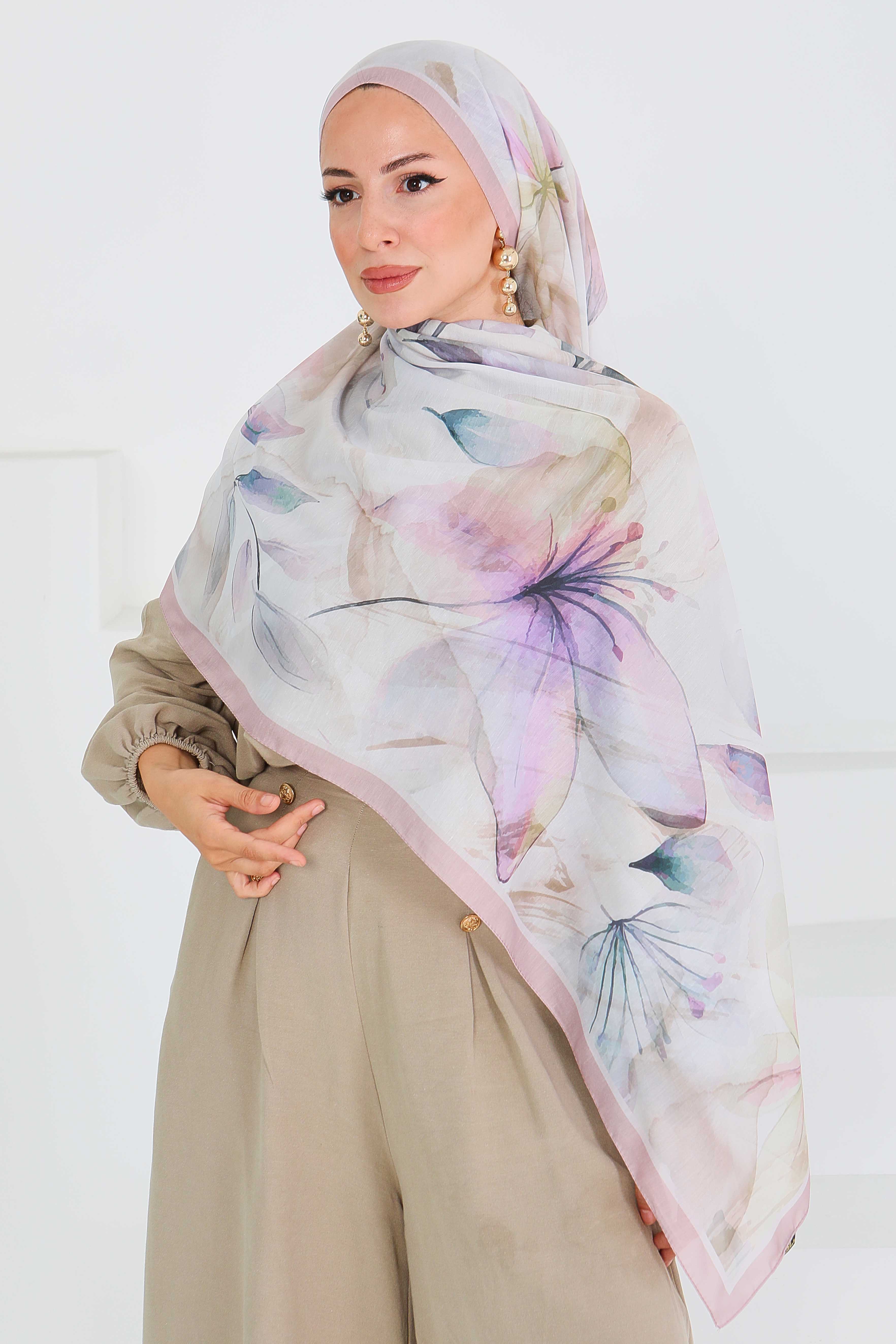 Desenli Bambu Kare Şal - 27525 - 3
