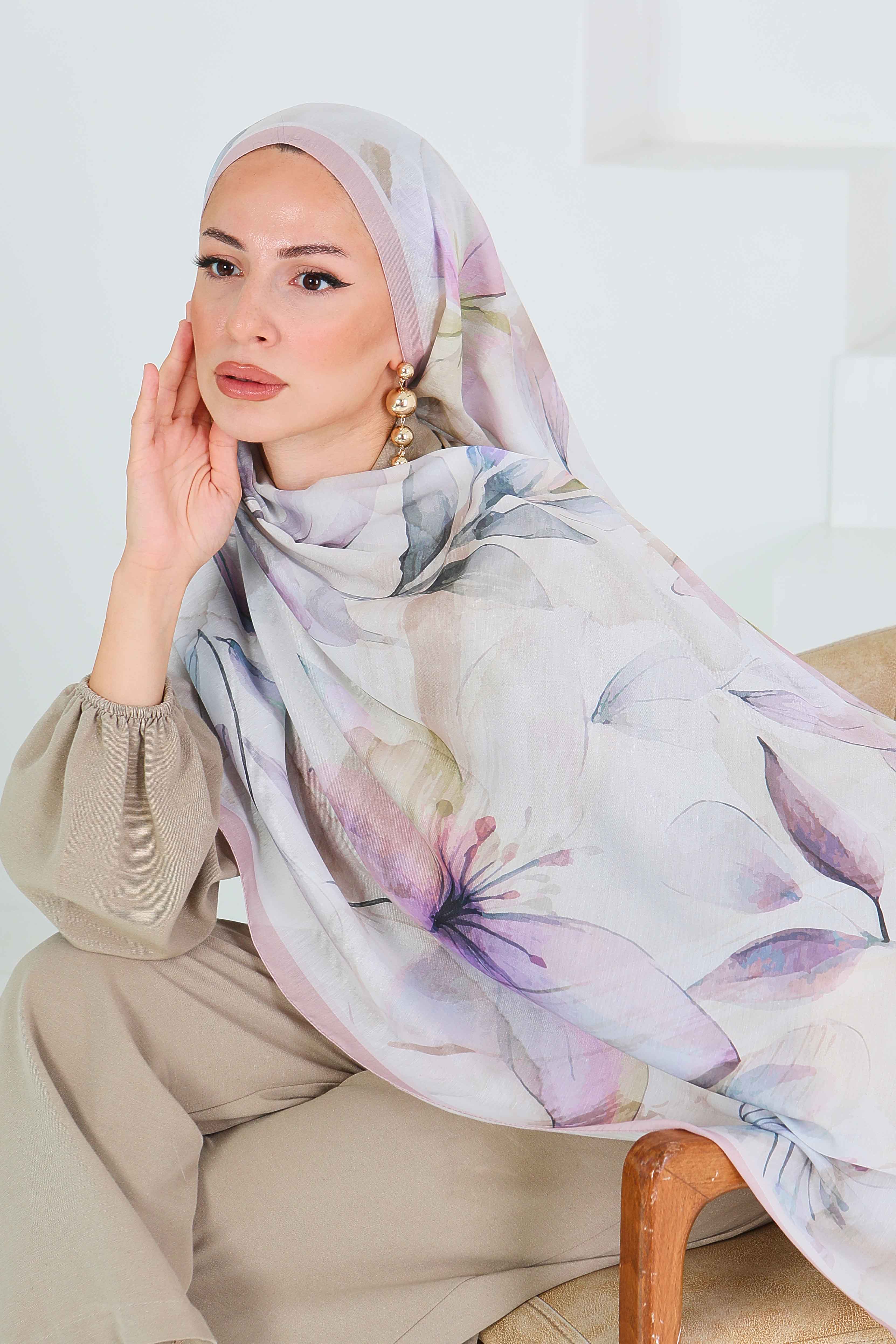 Desenli Bambu Kare Şal - 27525 - 4