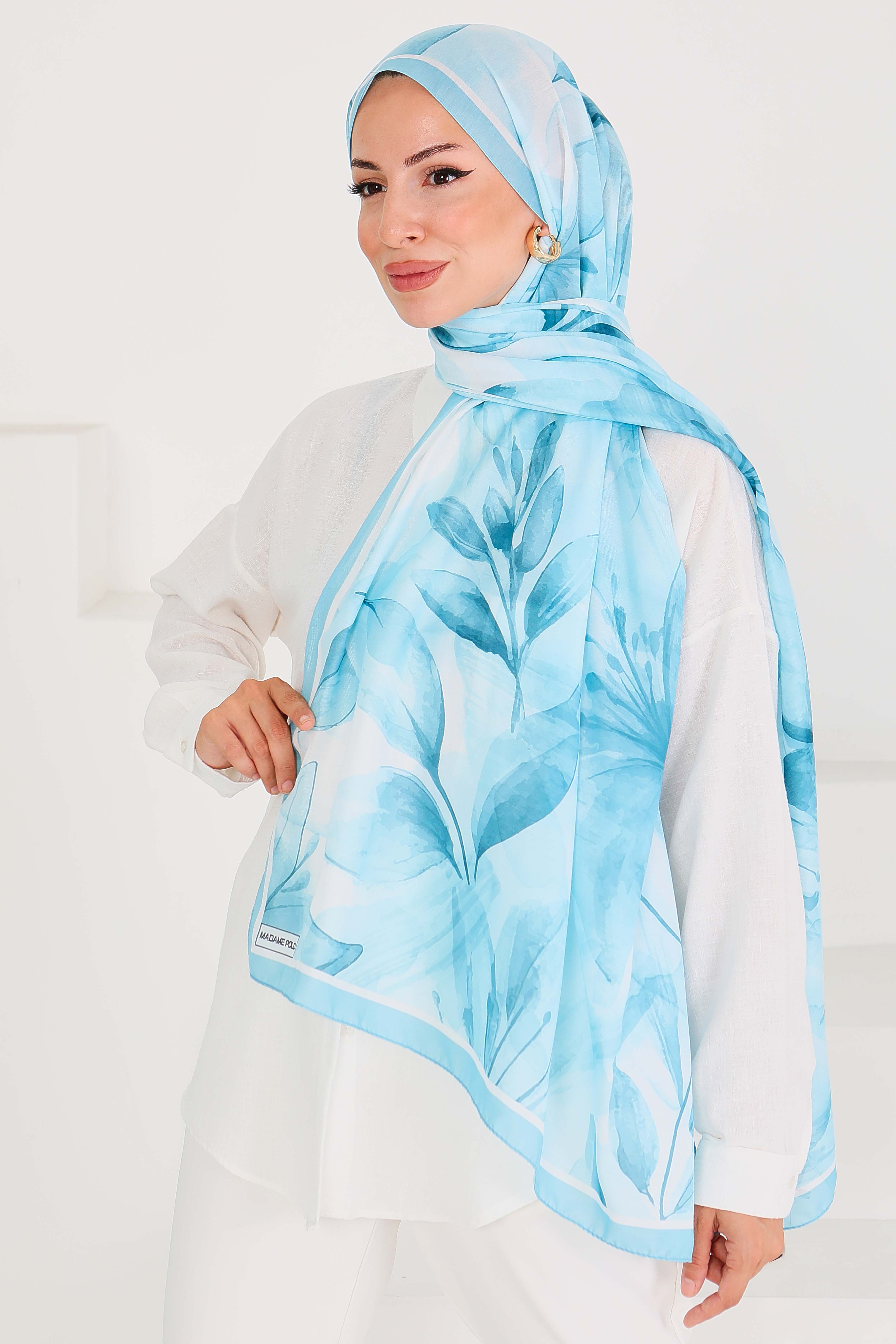 Desenli Bambu Kare Şal - 27525 - 4