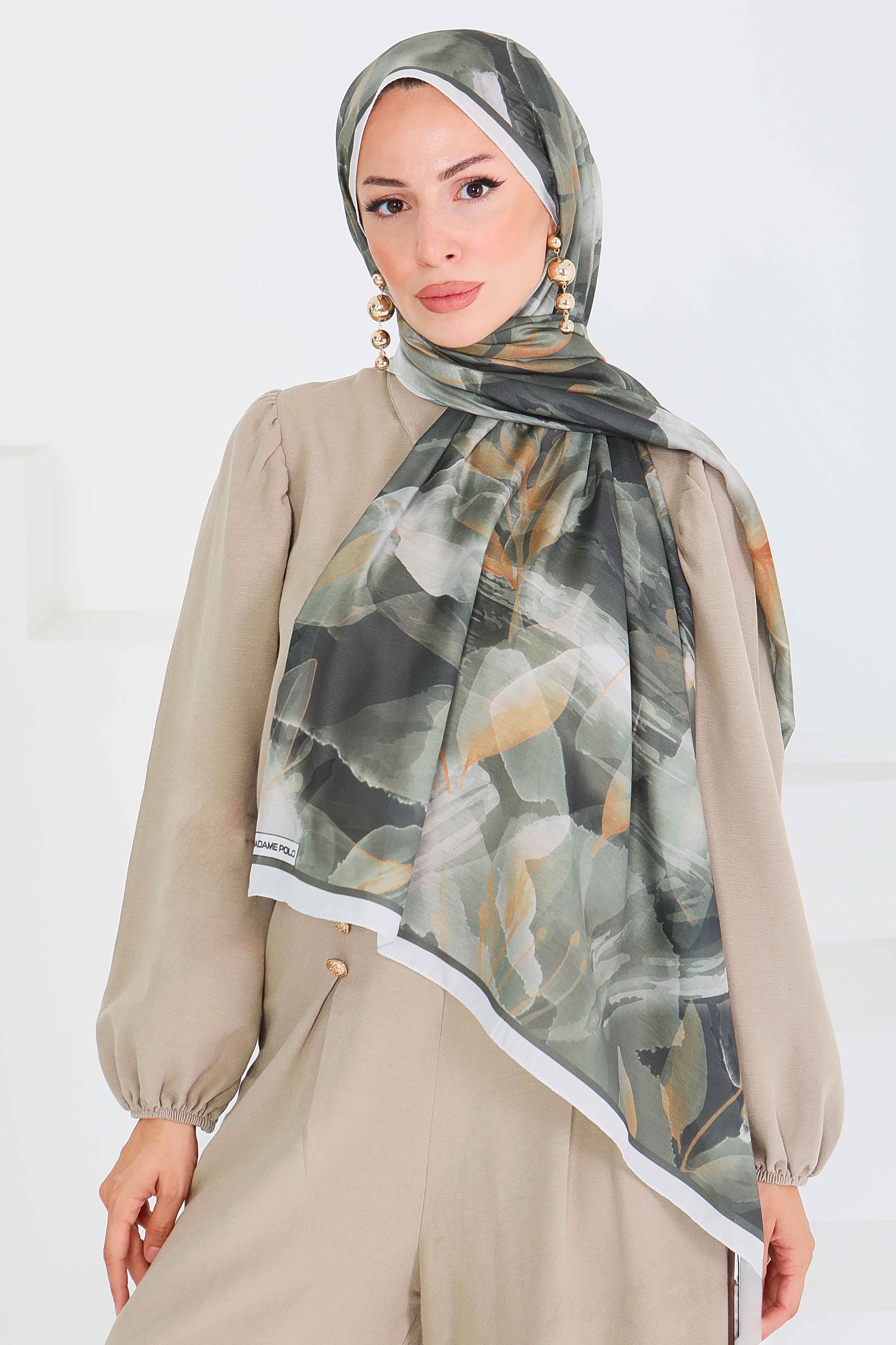 Desenli Bambu Kare Şal - 27525 - 1