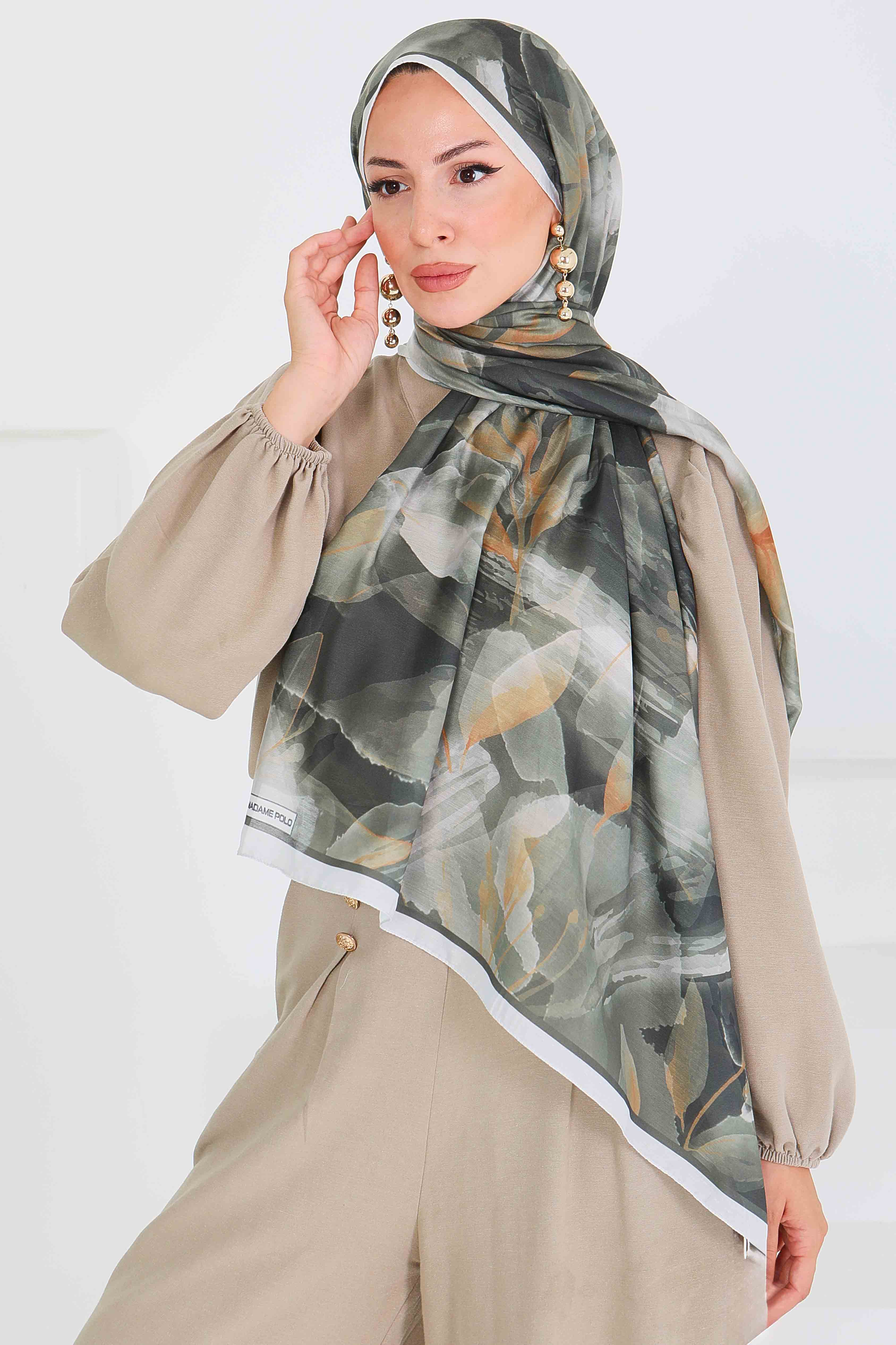 Desenli Bambu Kare Şal - 27525 - 4