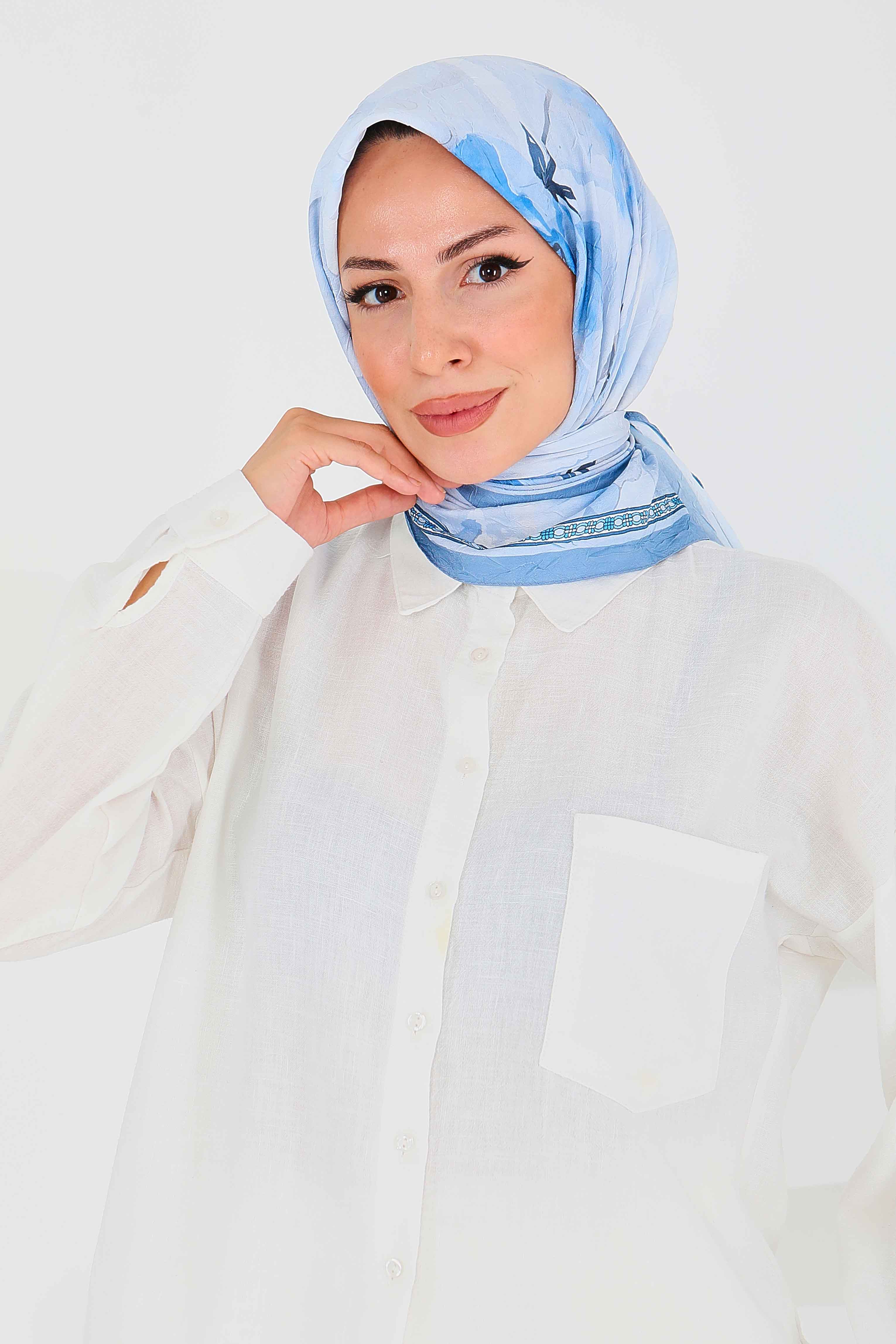 Desenli Bambu Başörtü - 27521 - 1