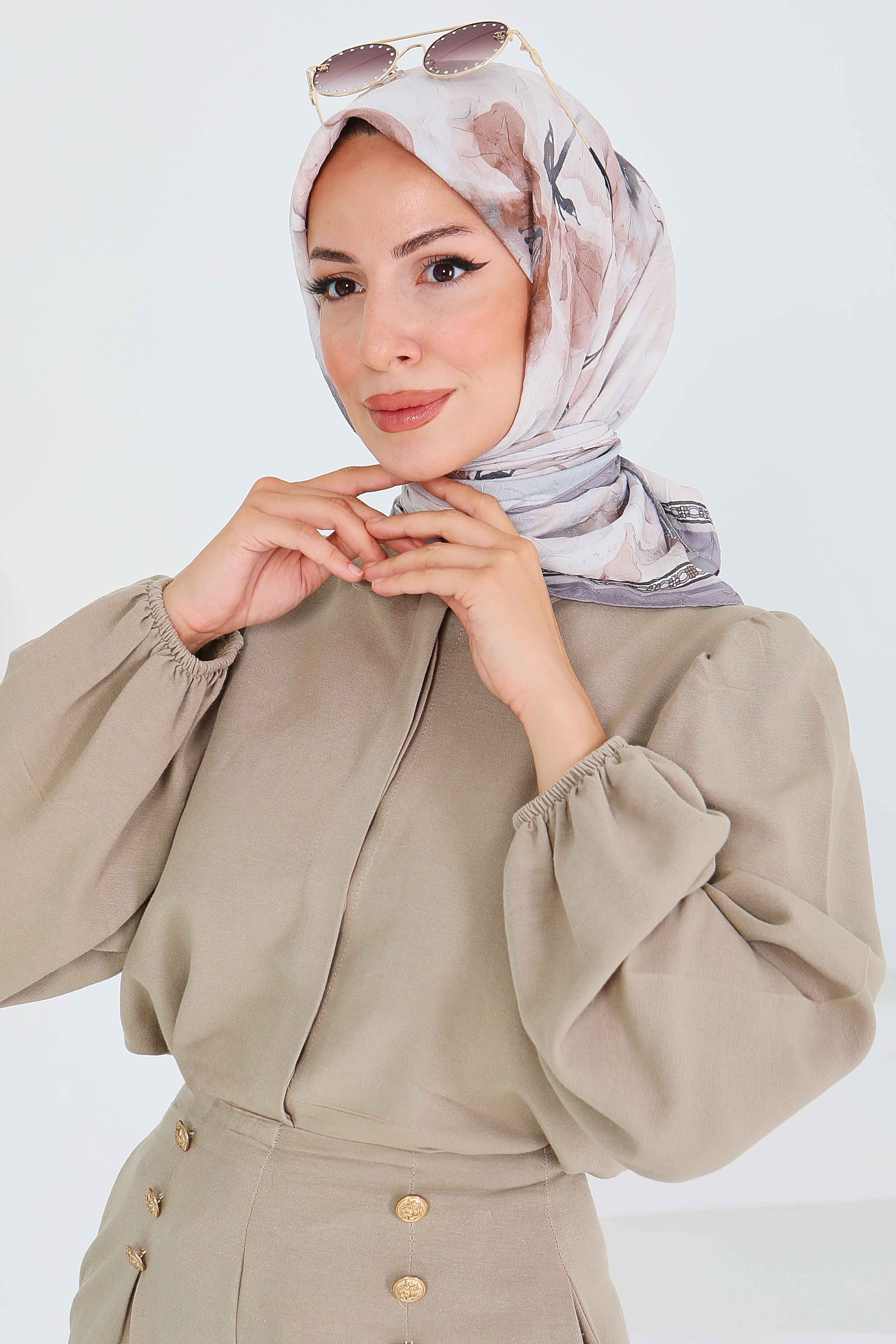 Desenli Bambu Başörtü - 27521 - 1