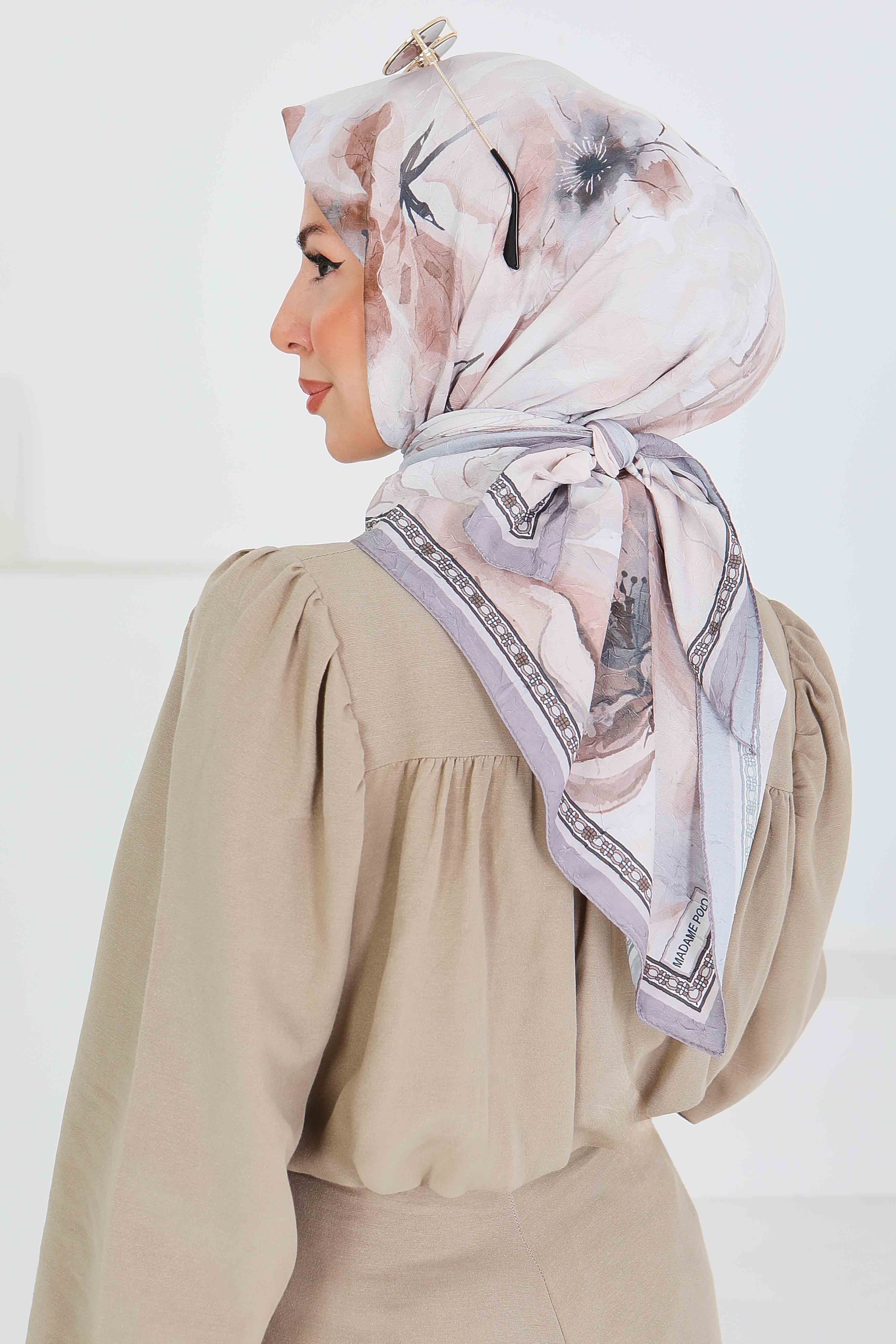 Desenli Bambu Başörtü - 27521 - 4