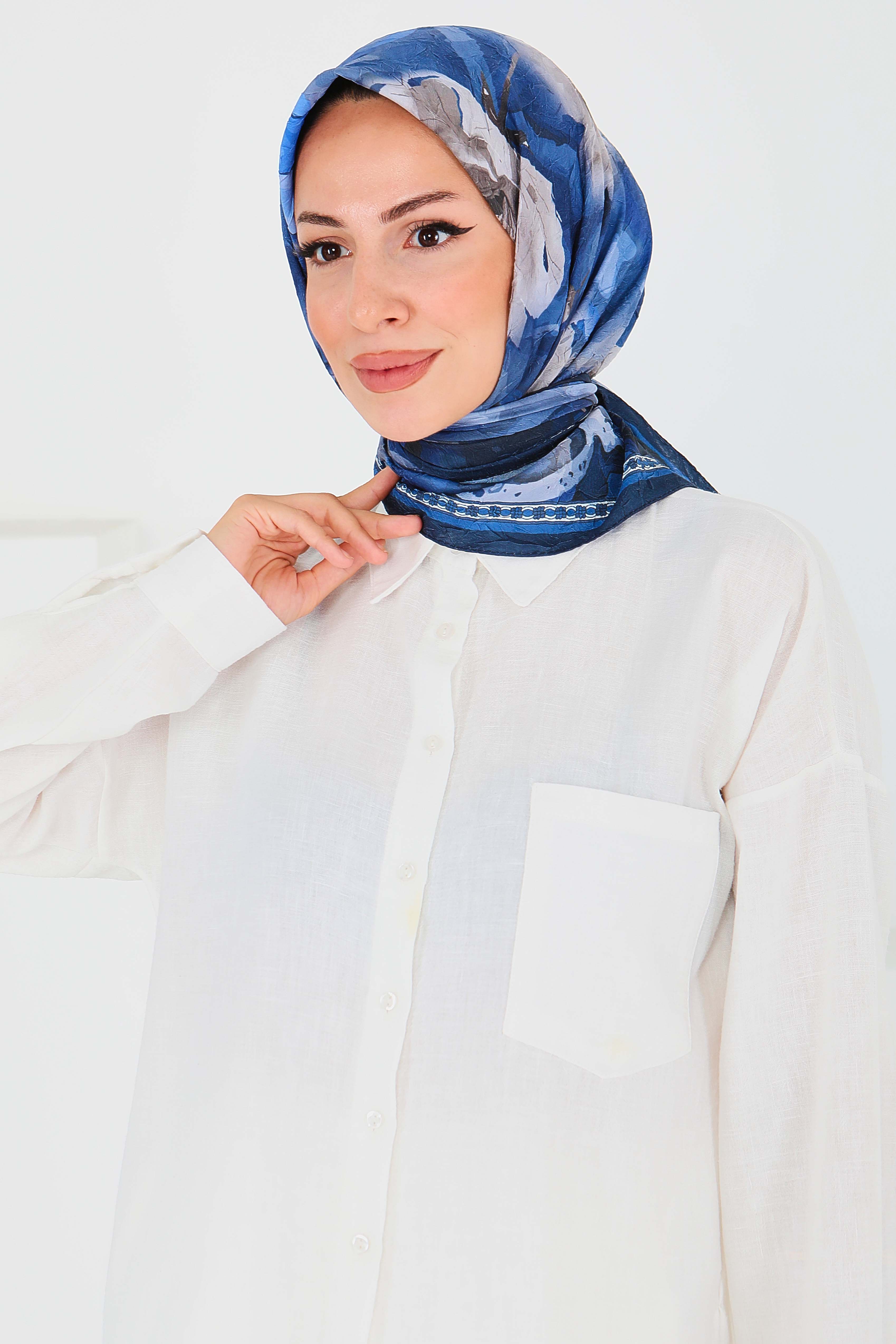 Desenli Bambu Başörtü - 27521 - 1