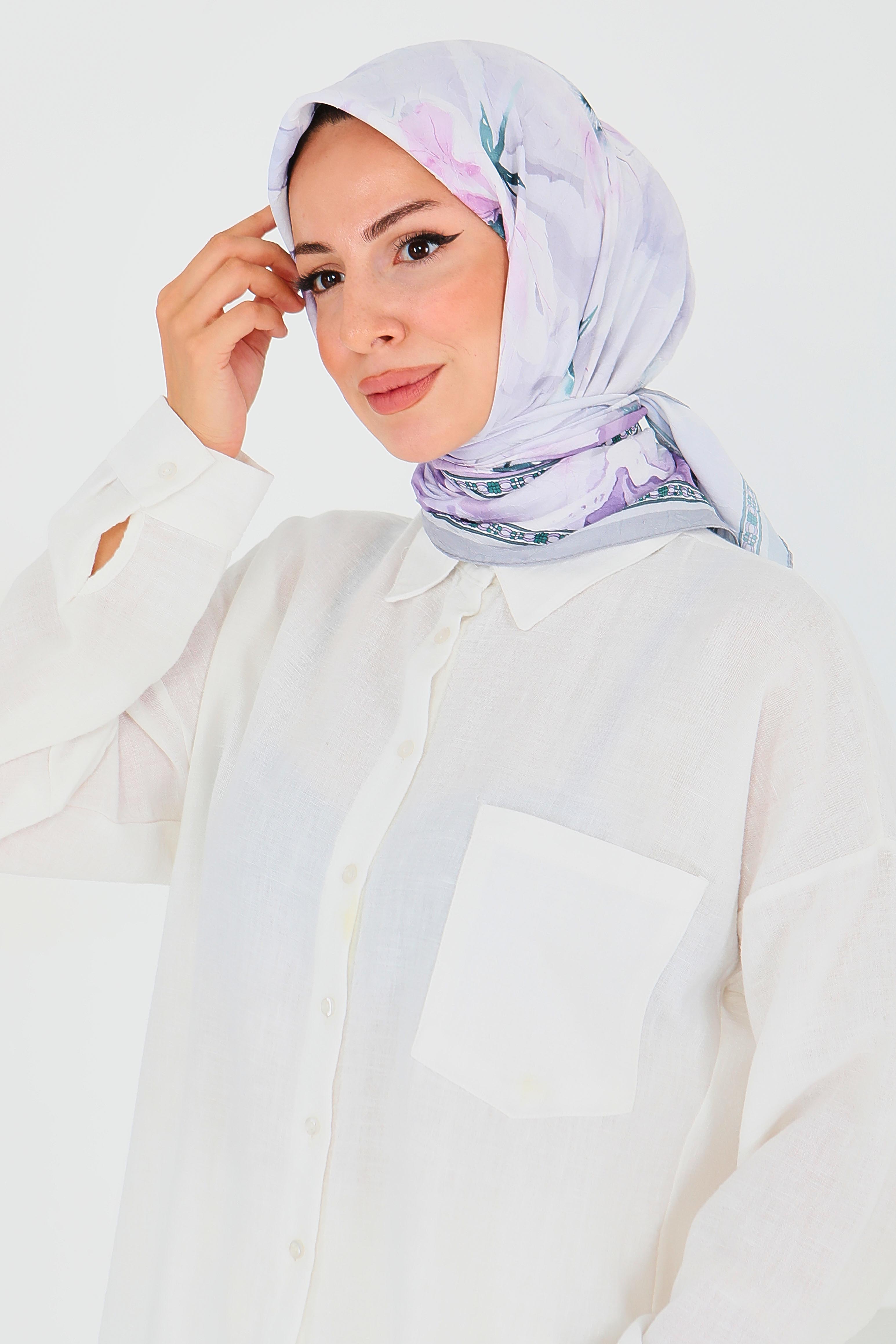 Desenli Bambu Başörtü - 27521 - 1