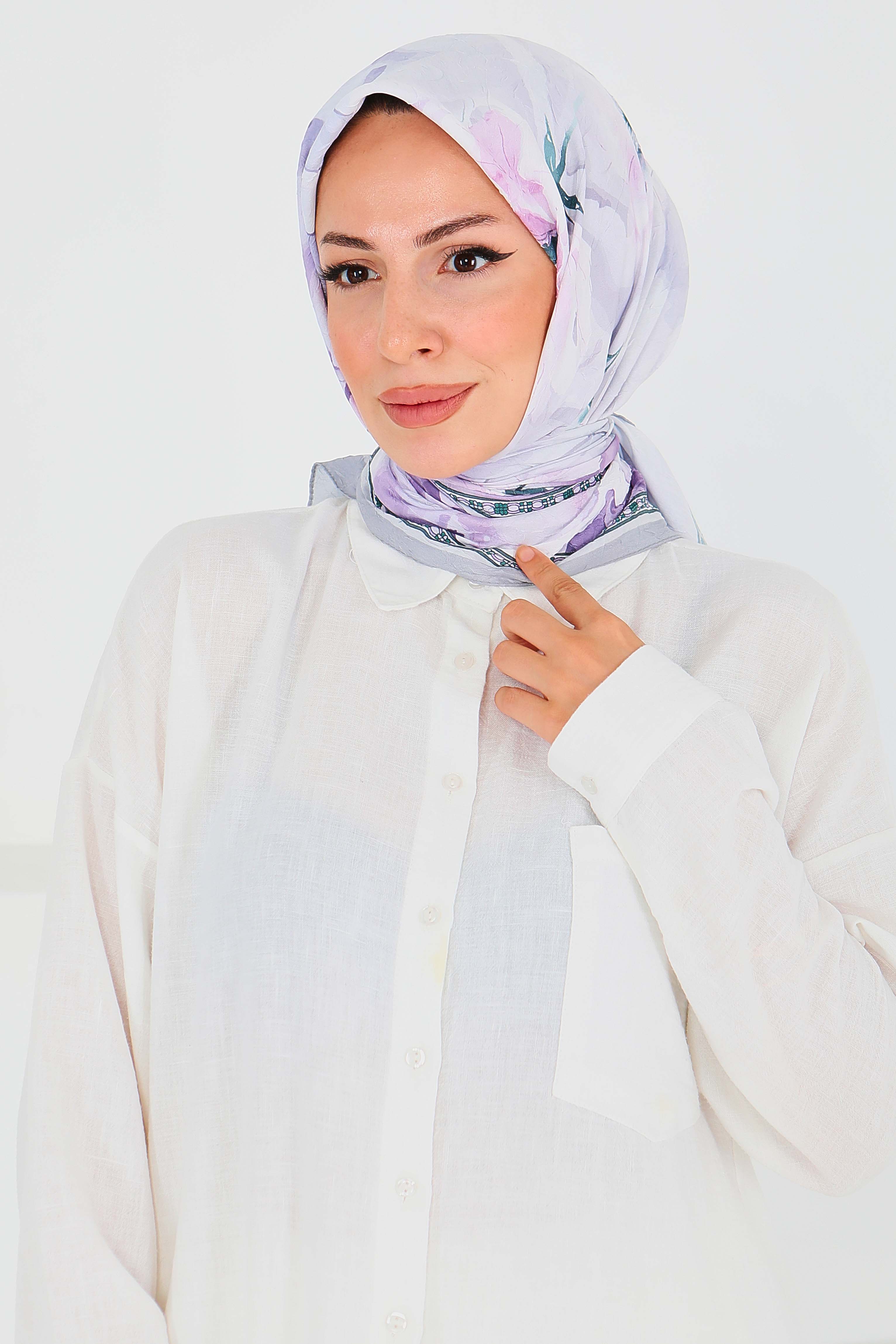 Desenli Bambu Başörtü - 27521 - 3