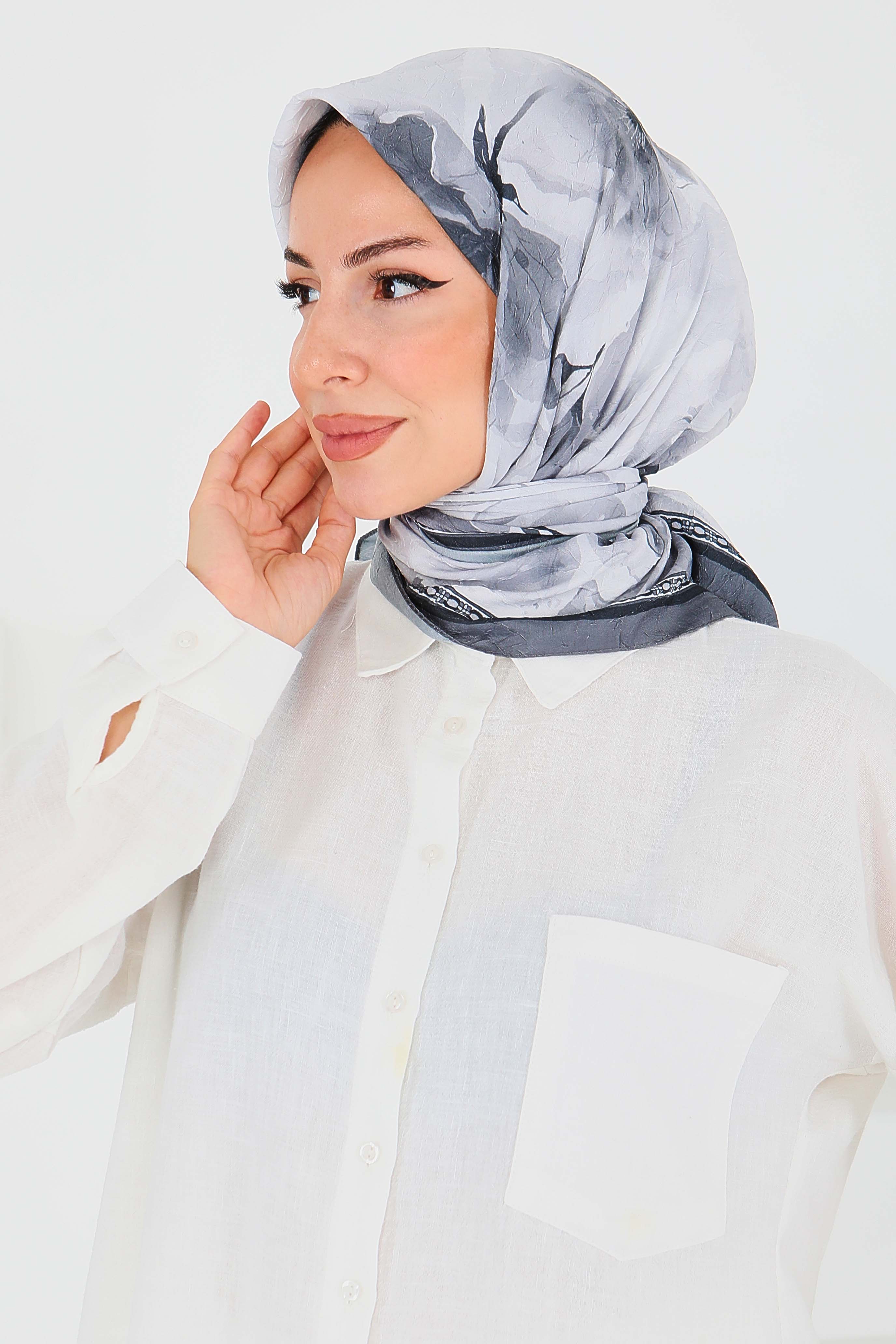 Desenli Bambu Başörtü- 27521 - 1