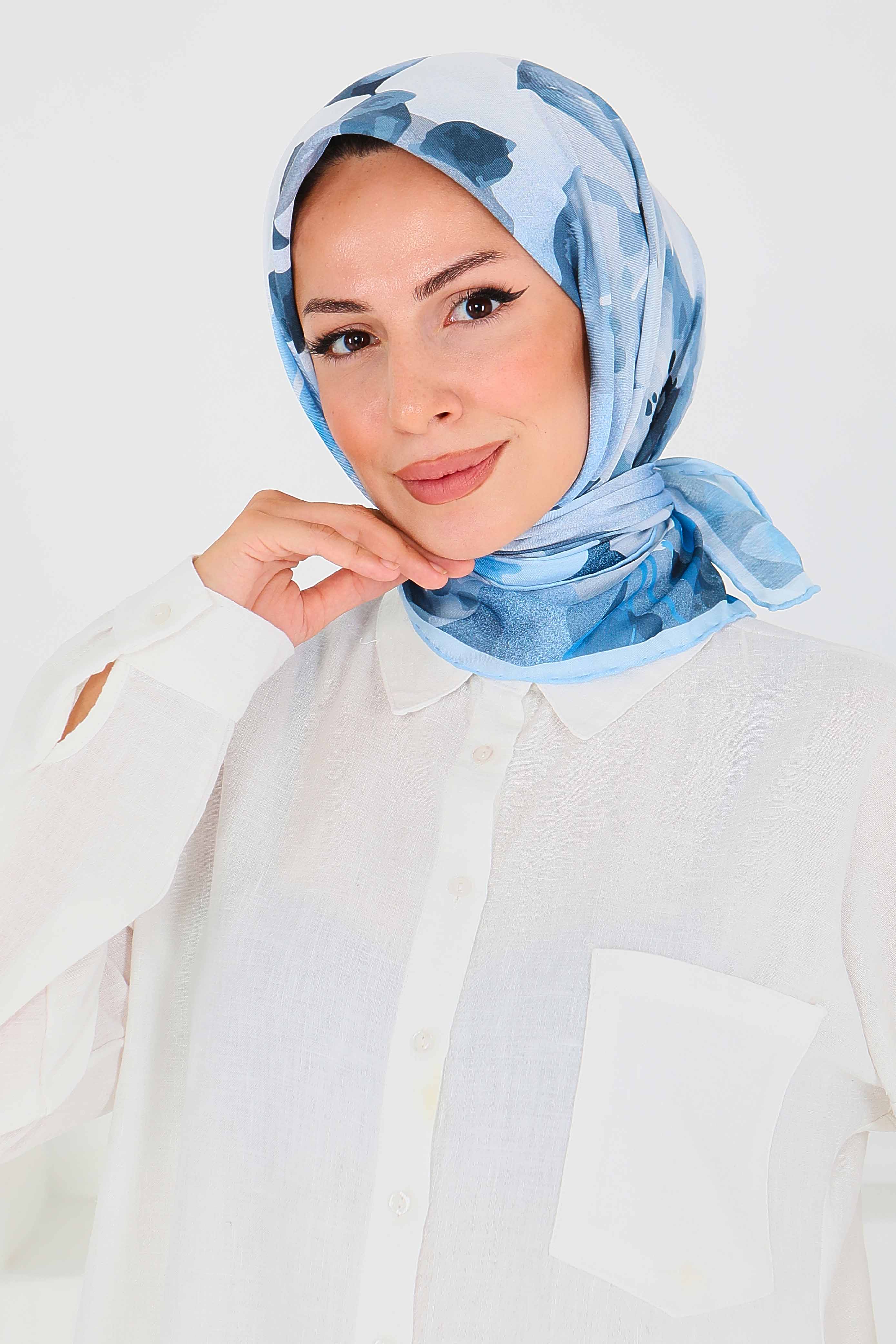 Desenli Bambu Başörtü - 27522 - 1