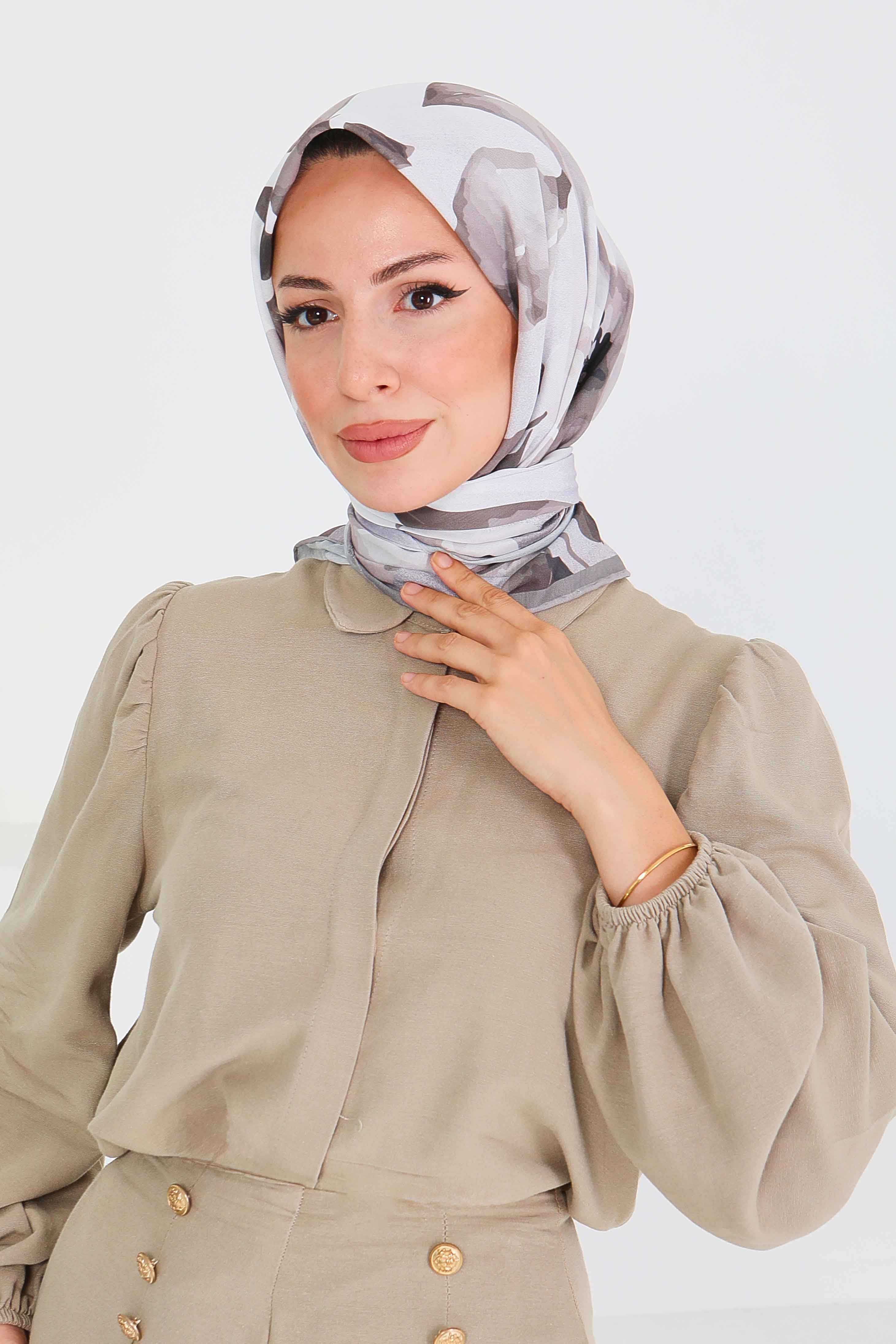 Desenli Bambu Başörtü - 27522 - 1