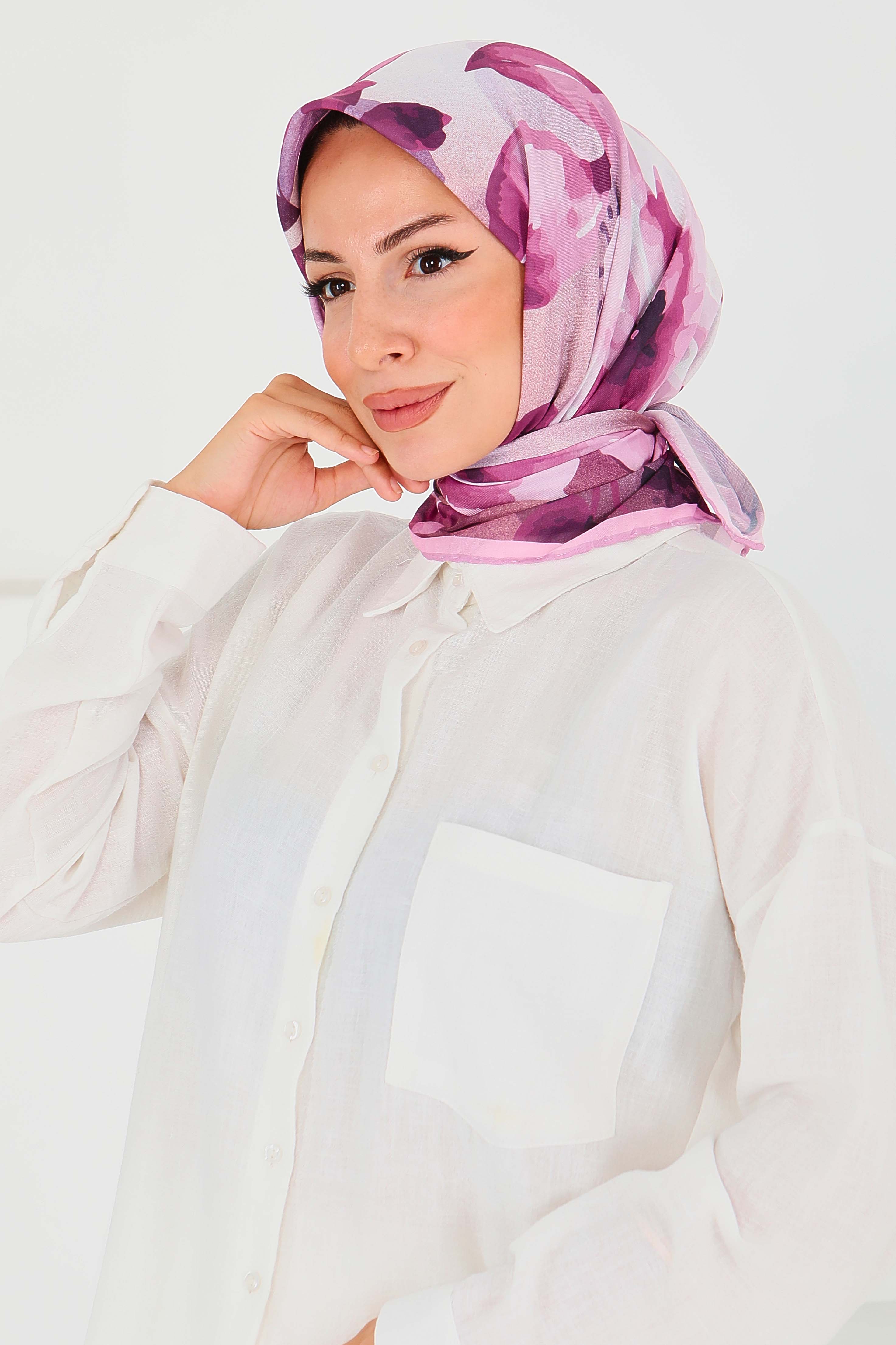 Desenli Bambu Başörtü - 27522 - 1