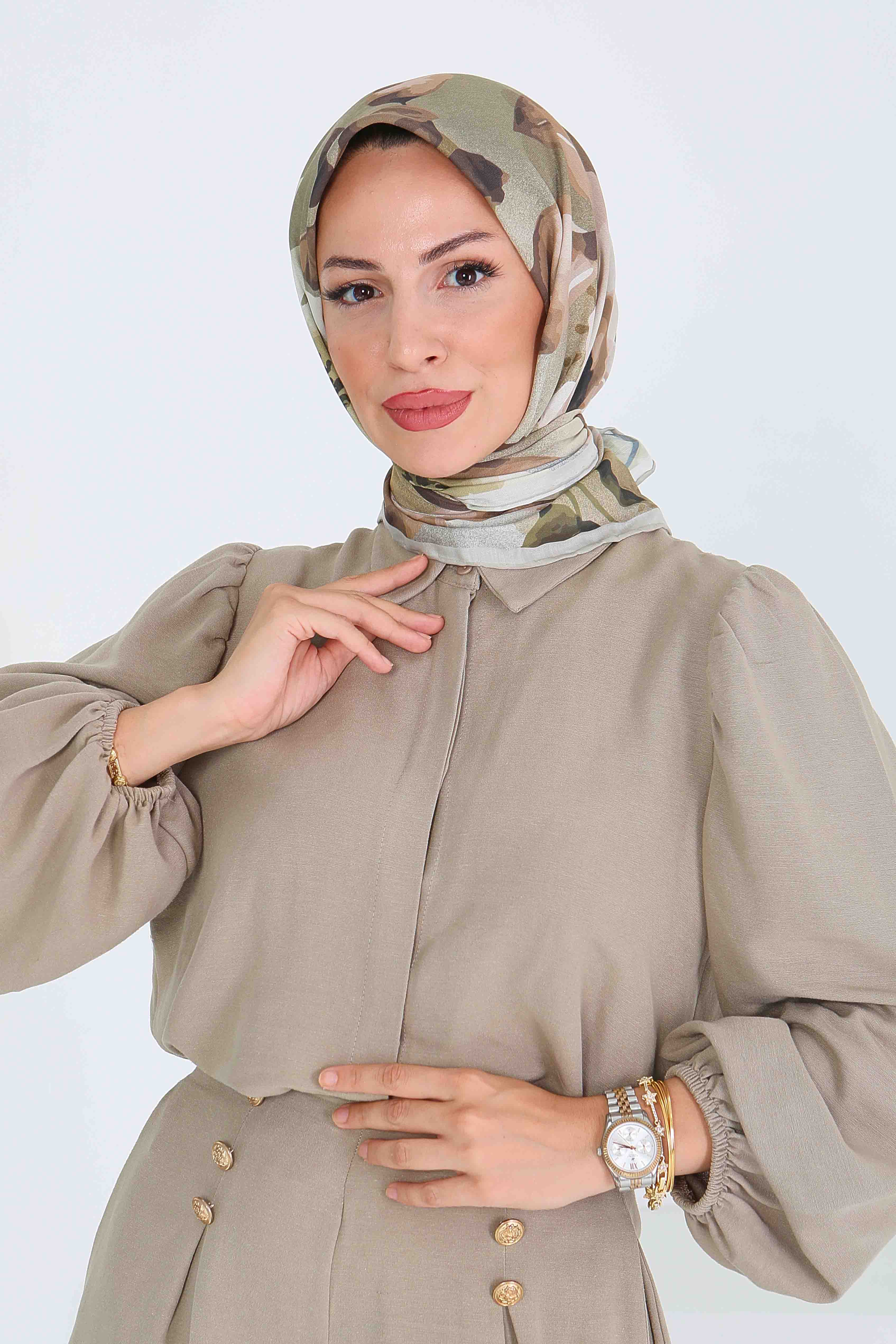 Desenli Bambu Başörtü - 27522 - 1