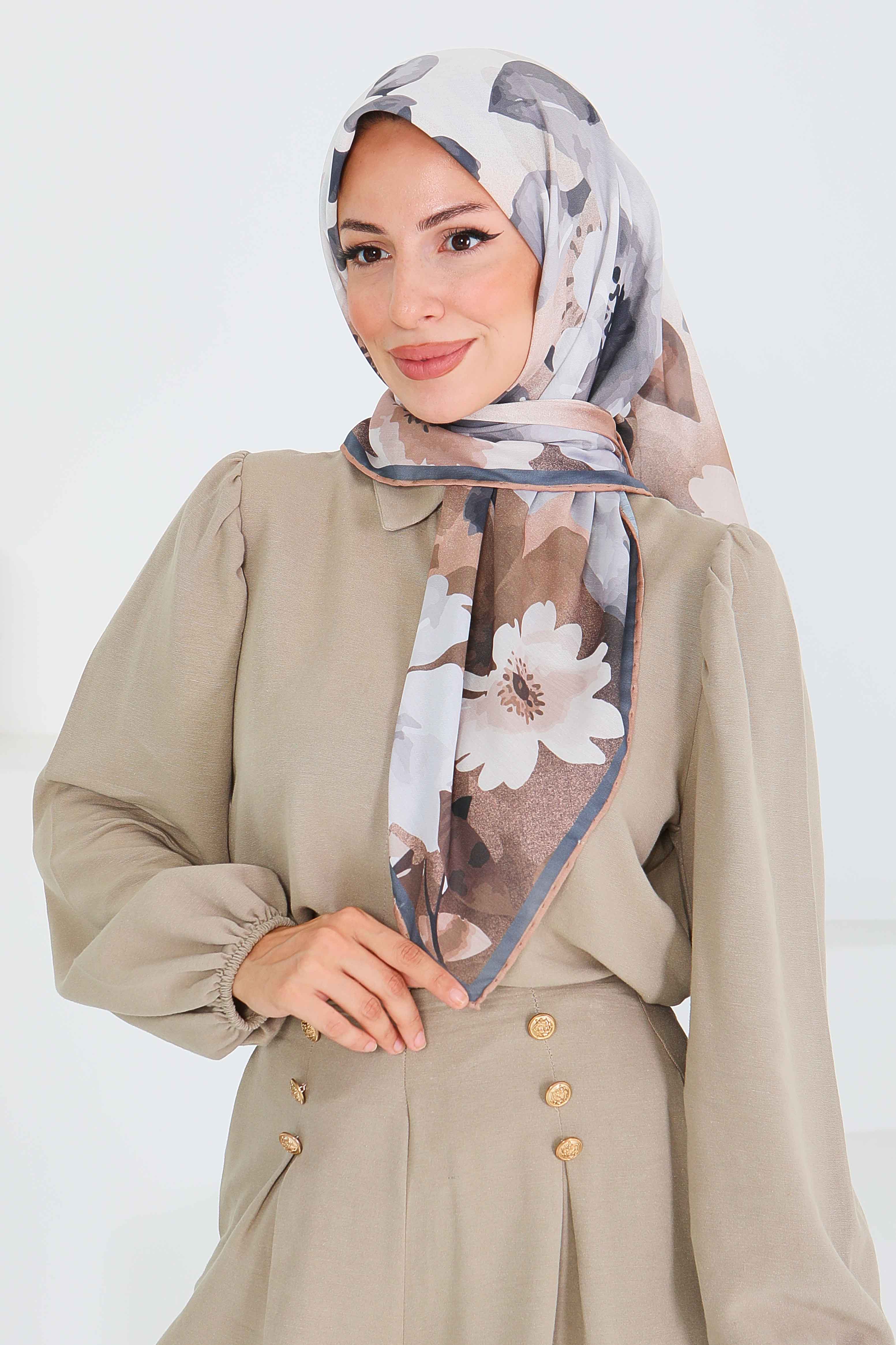 Desenli Bambu Başörtü - 27522 - 1