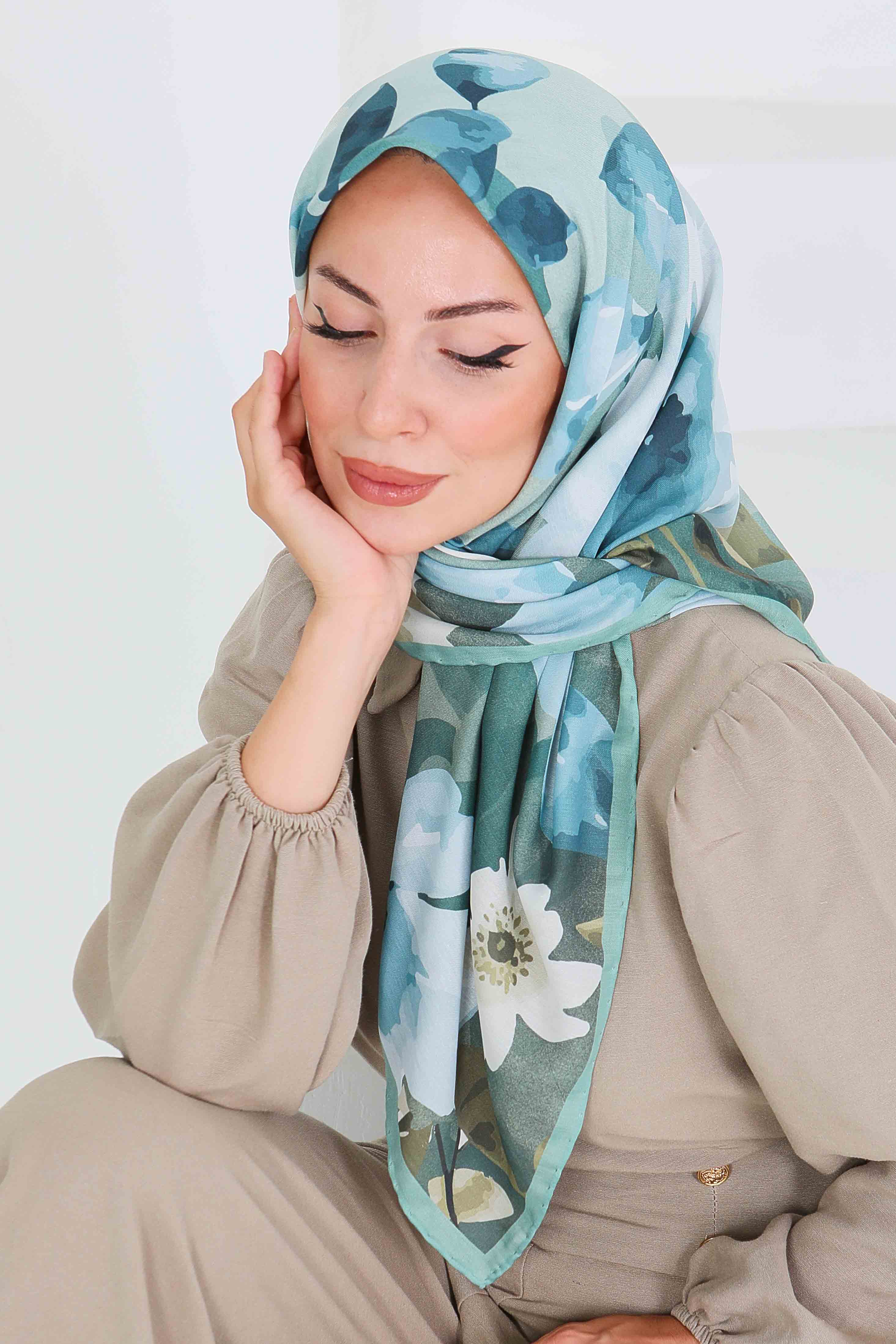 Desenli Bambu Başörtü - 27522 - 1