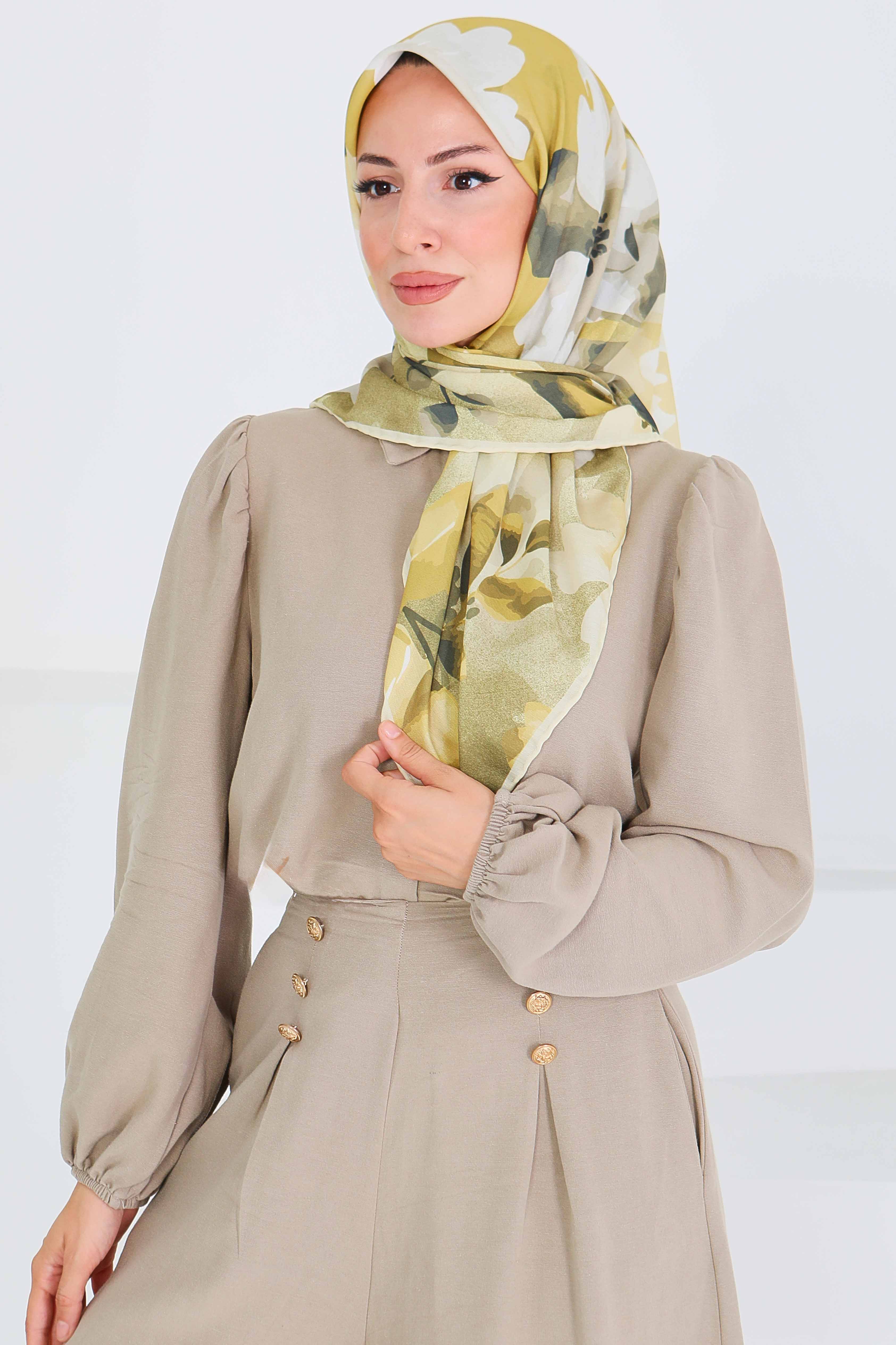 Desenli Bambu Başörtü - 27522 - 4