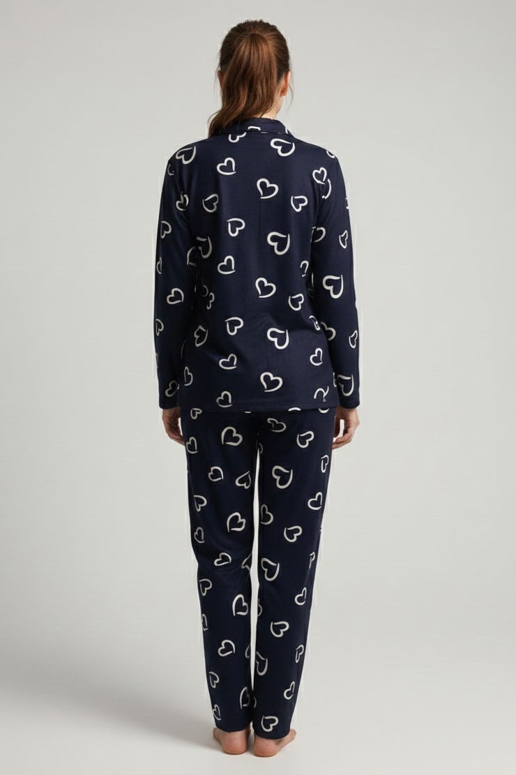 Desenli Baskılı Pijama Takımı - 28064-SIYAH - TOFİSA